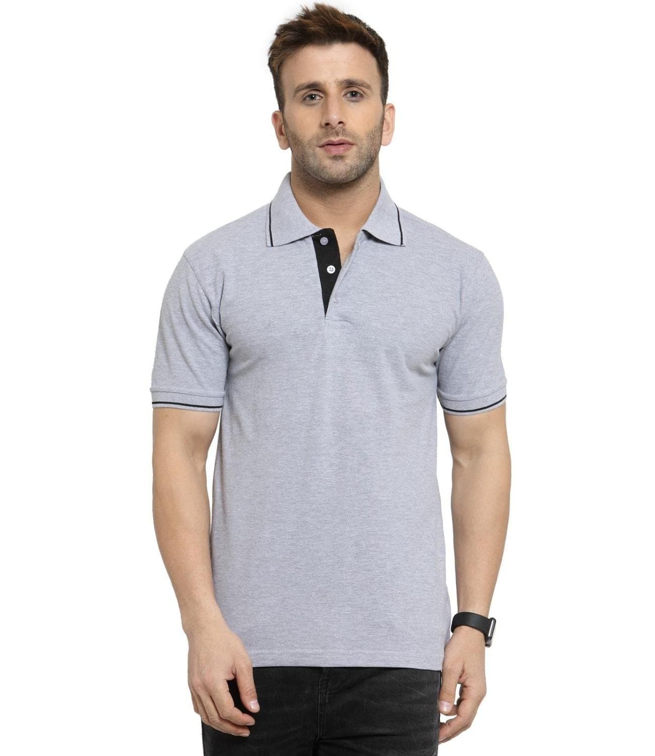Scott International Men's Regular Fit Organic Cotton Polo T-Shirt (Grey with Black, 2XL)