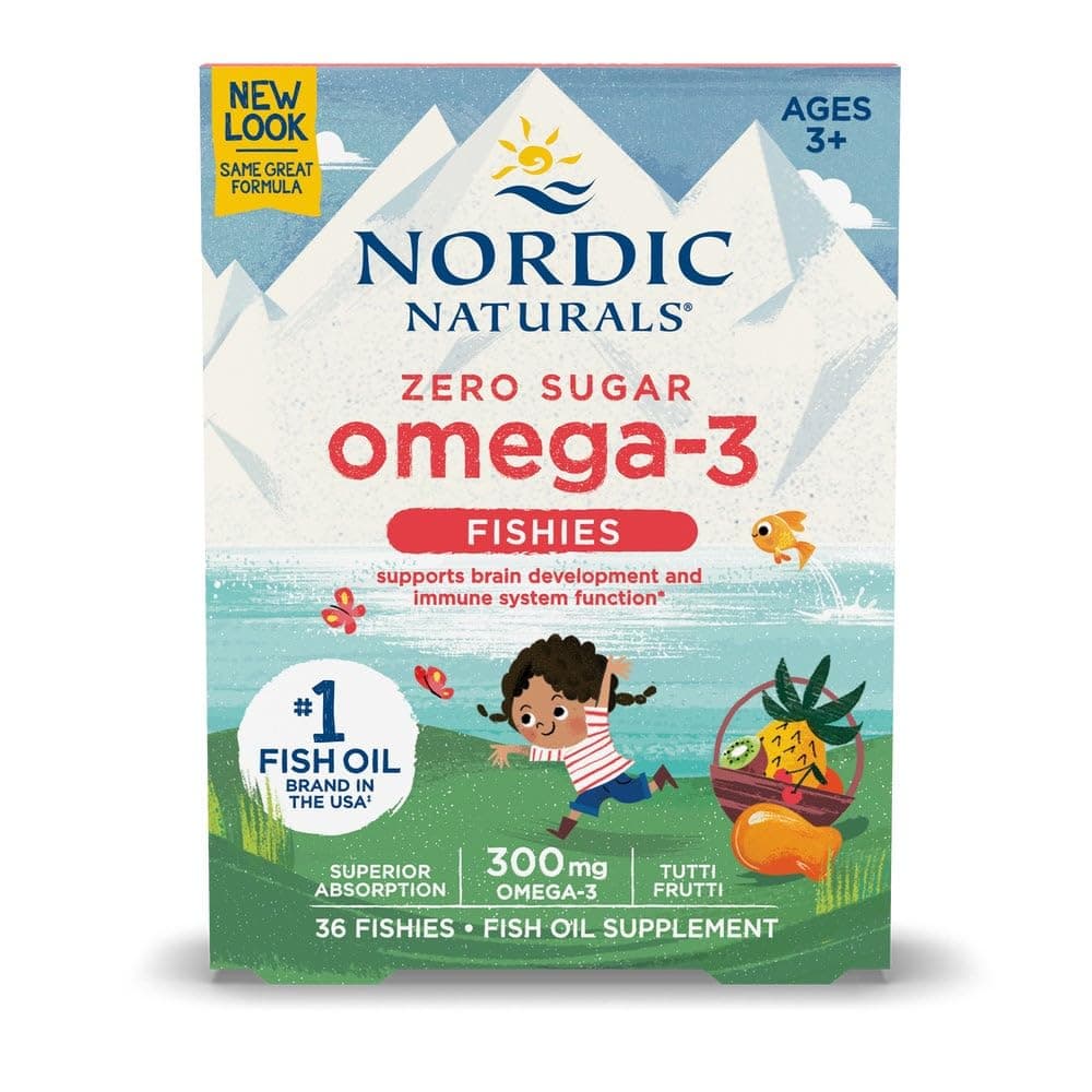 Nordic Naturals Zero Sugar Omega 3 Fishies | Fish Oil For Kids 300 Mg Omega 3 Gummies EPA & DHA For Kids | Supports Brain Development Kids Ages 3+ Yrs | Tutti Frutti Fish Oil Supplement 36 Gummy Chew