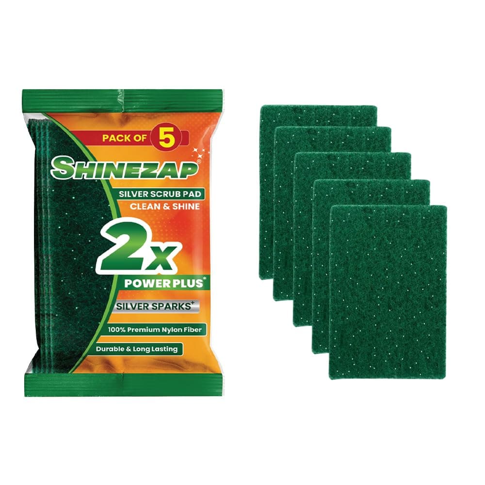 Shinezap Silver scrub pad pack of 5 for Dishwashing| Ideal for Fast Clean, Long Life and tough, oily & Deep stain removal| Made with Enhanced grip & Durable|