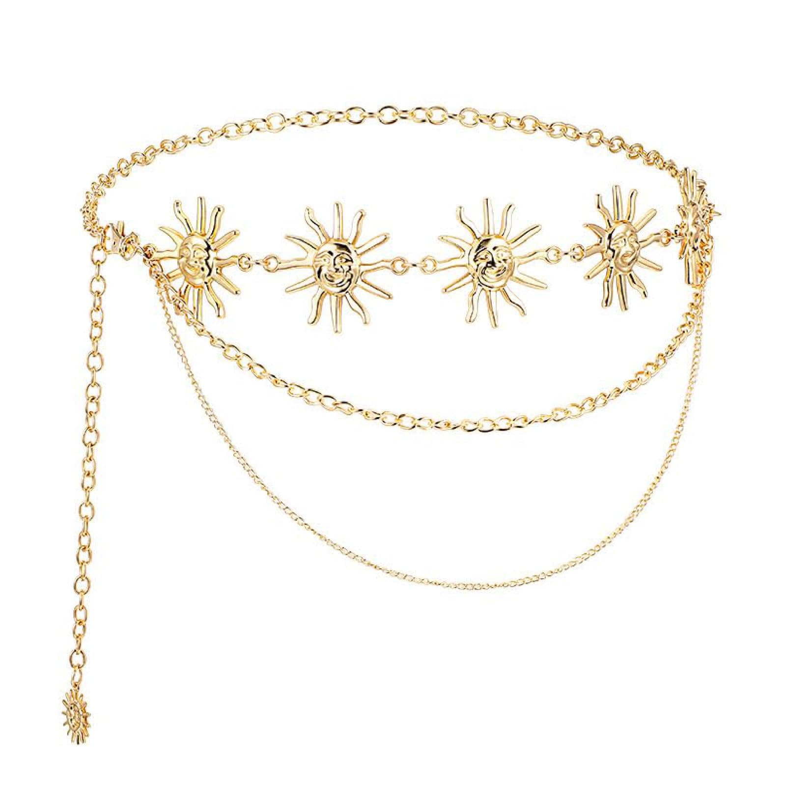Waist Chain for Saree,Adjustable 3 Layer Sun & Moon Element Hip Belt(Sun)