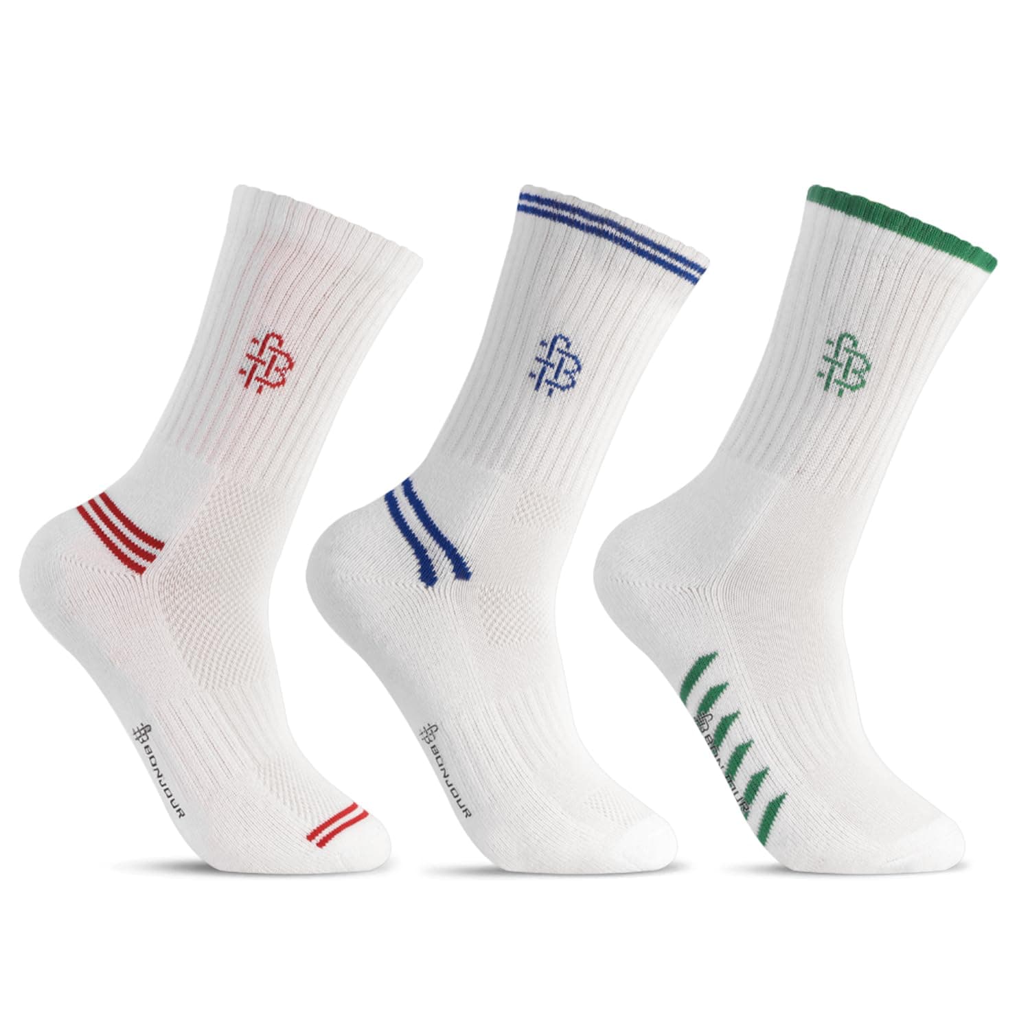 Bonjour Men’s Crew Length Cotton Socks – White, Pack of 3 Pairs | Soft, Breathable & Comfortable Everyday Wear
