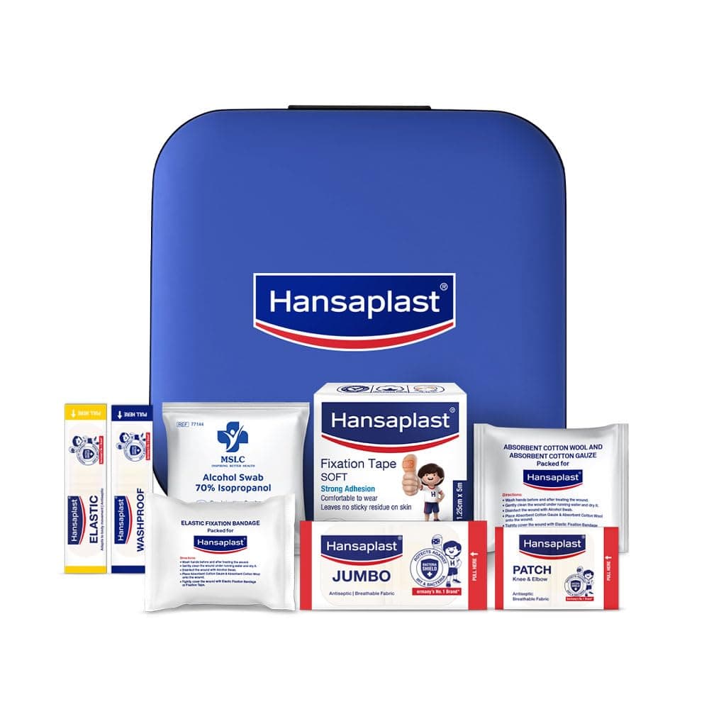 Hansaplast Fast Aid Kit for Wounds & Bruises | First Aid Kit | 9 Items - 35 Pieces | Emergency Medical Kit for Home, Office, Travel, Car, Sports, Outdoor, Multi-Use Pack for Cuts, Wounds & Injuries | Lightweight & Compact