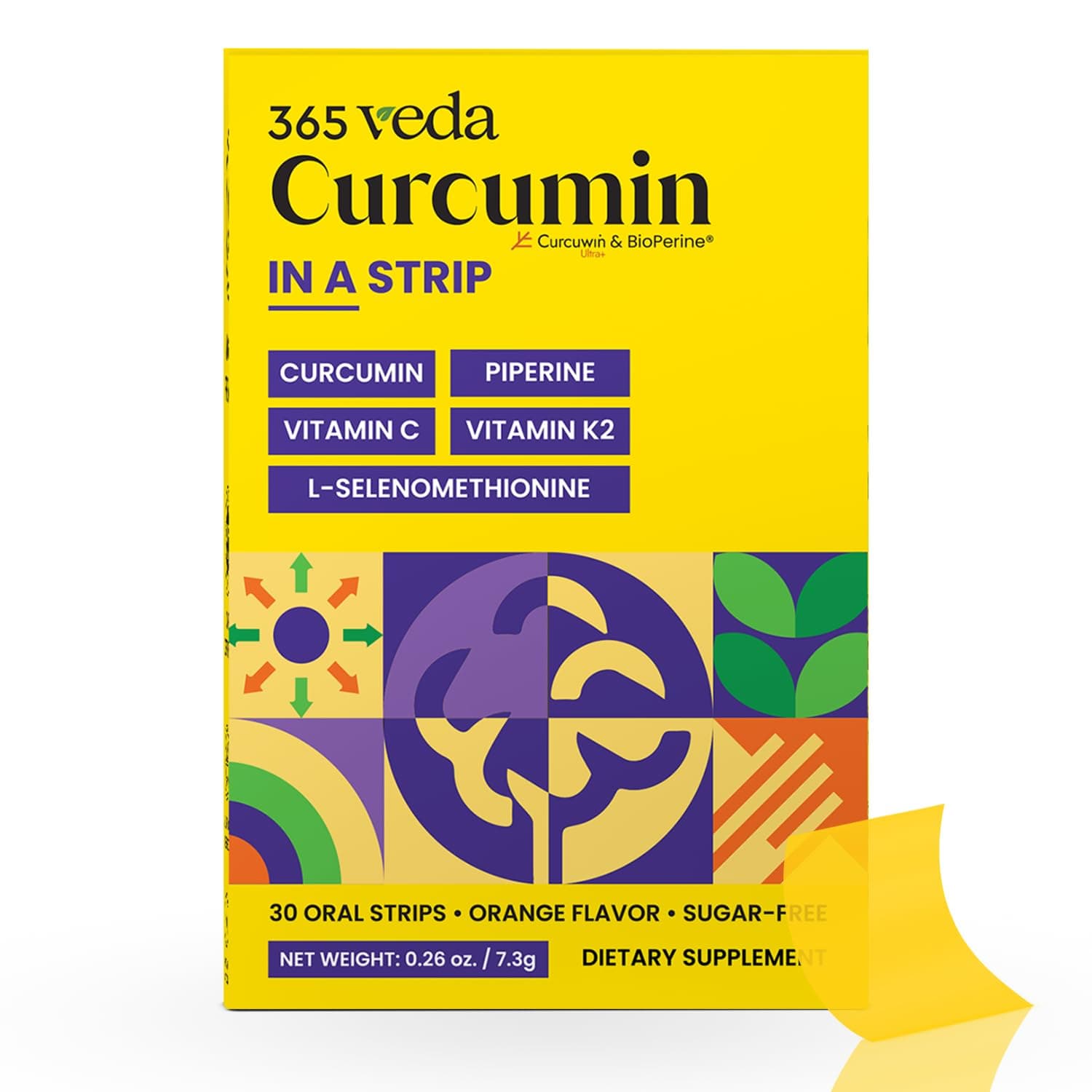 365veda Turmeric Curcumin Oral Strips with Piperine | Joint Support, Immune Support, Liver Support & Antioxidant Wellness | Vitamin C, Vitamin K2 & Selenium | Sugar Free | No Water Needed | High Absorption | More Bioavailable | Anti Inflammatory| Skin Health |30 Fast Dissolving Oral Strips