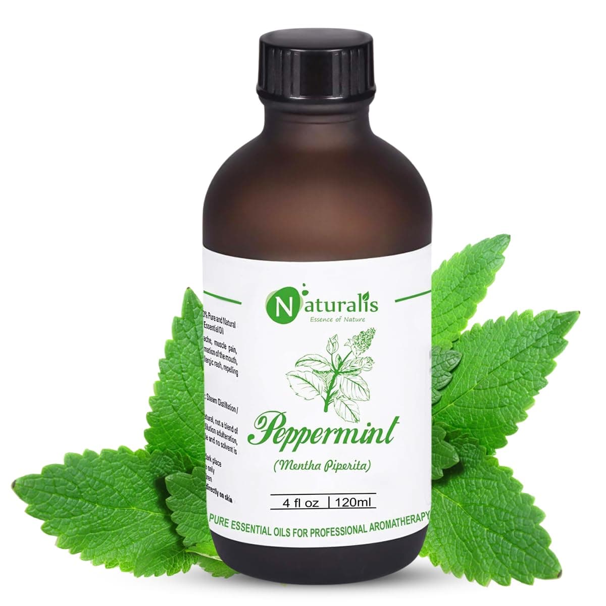 Naturalis Peppermint Oil – Pure Therapeutic Grade Peppermint Essential Oil for Hair, Skin Care, Steaming, Diffuser & Aromatherapy – Soothing Relief – 120ml