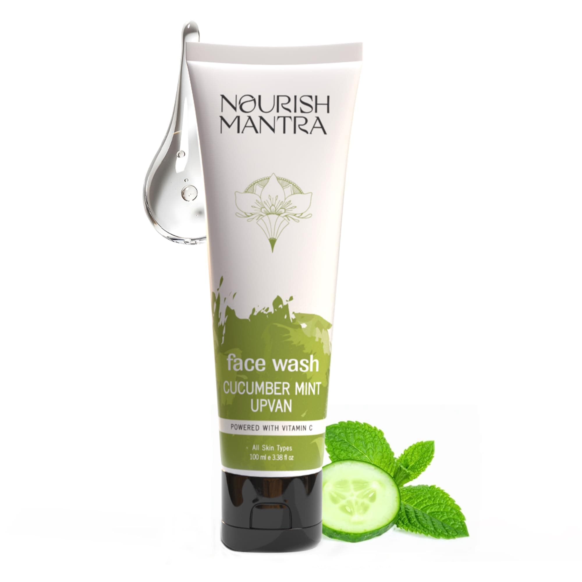 Nourish Mantra Cucumber Mint Upvan Face Wash - 100 ml | Powered with Vitamin C, Cucumber, and Niacinamide | Face Wash For All Skin Types | Paraben & SLSSLES Free | Vegan & Cruelty-Free