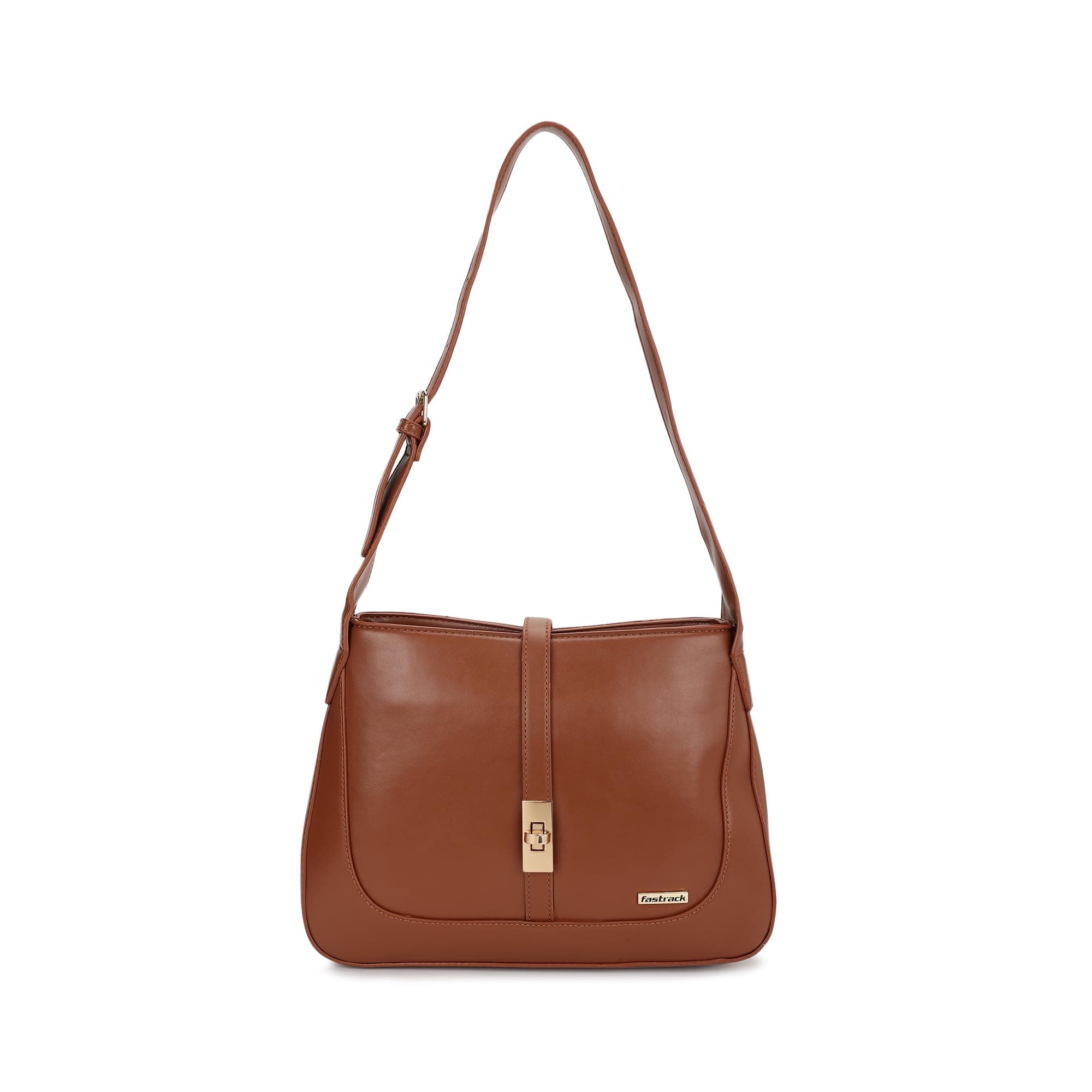 Fastrack Essential Shoulder Bag | Zip Closure, Inner Zip and Slip Pockets | Adjustable Shoulder Strap | Everyday Shoulder Bag For Women | Ladies Purse Handbag, Brown