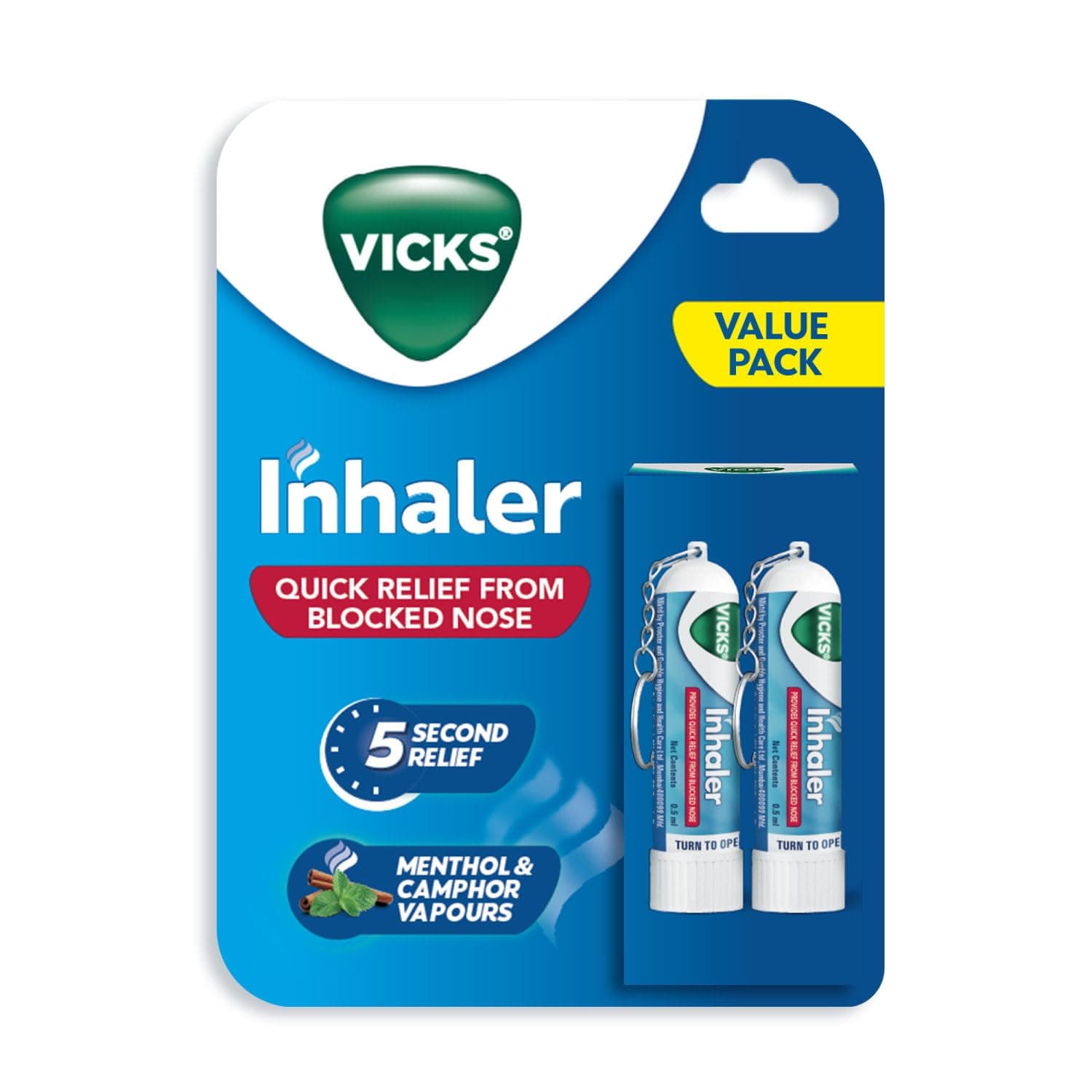 Vicks Inhaler, Portable Nasal Inhaler, Non-Medicated, Soothing Vapors to Breathe Easy, Menthol Scent, 2 Inhalers
