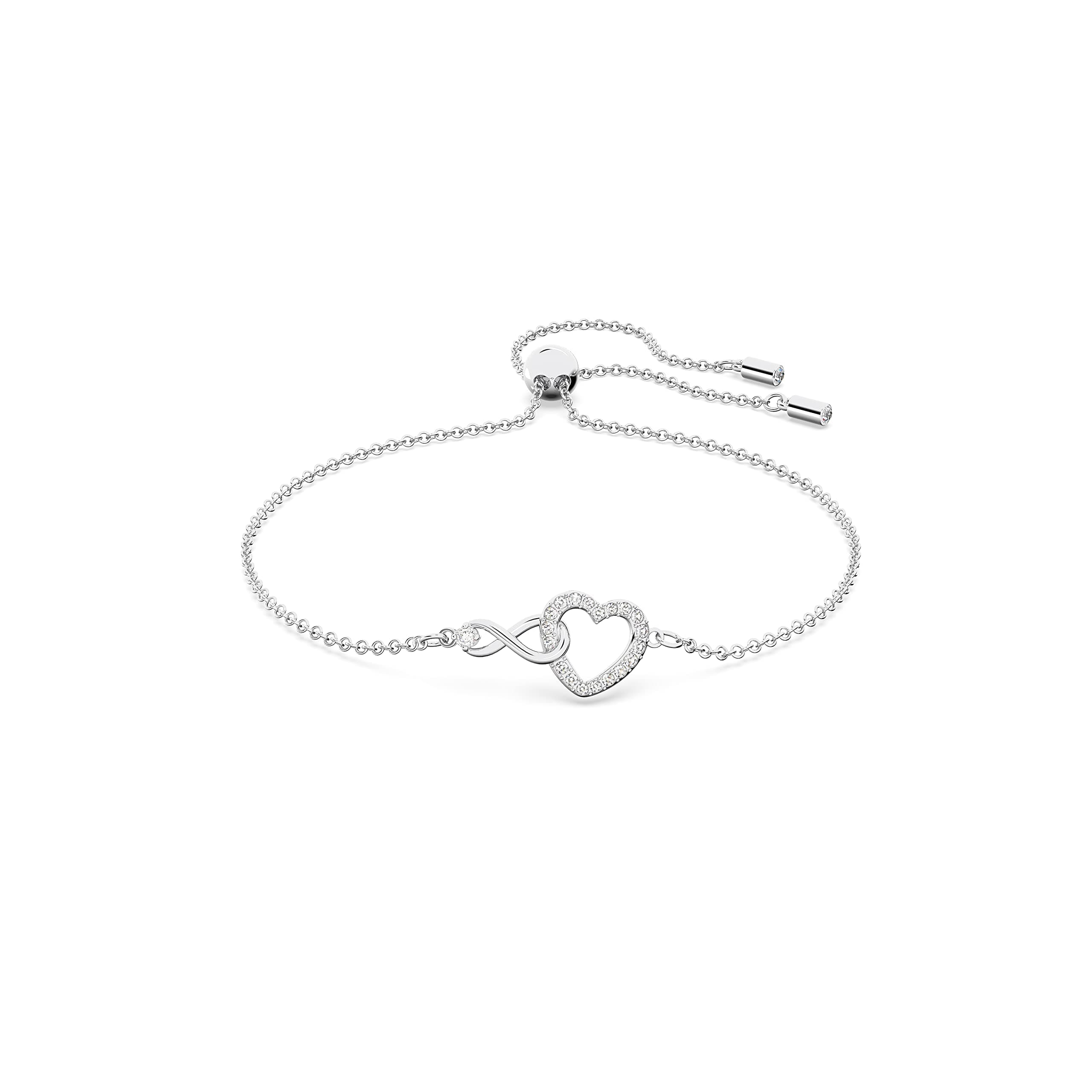 Swarovski Hyperbola bracelet, Infinity and heart, White, Rhodium plated