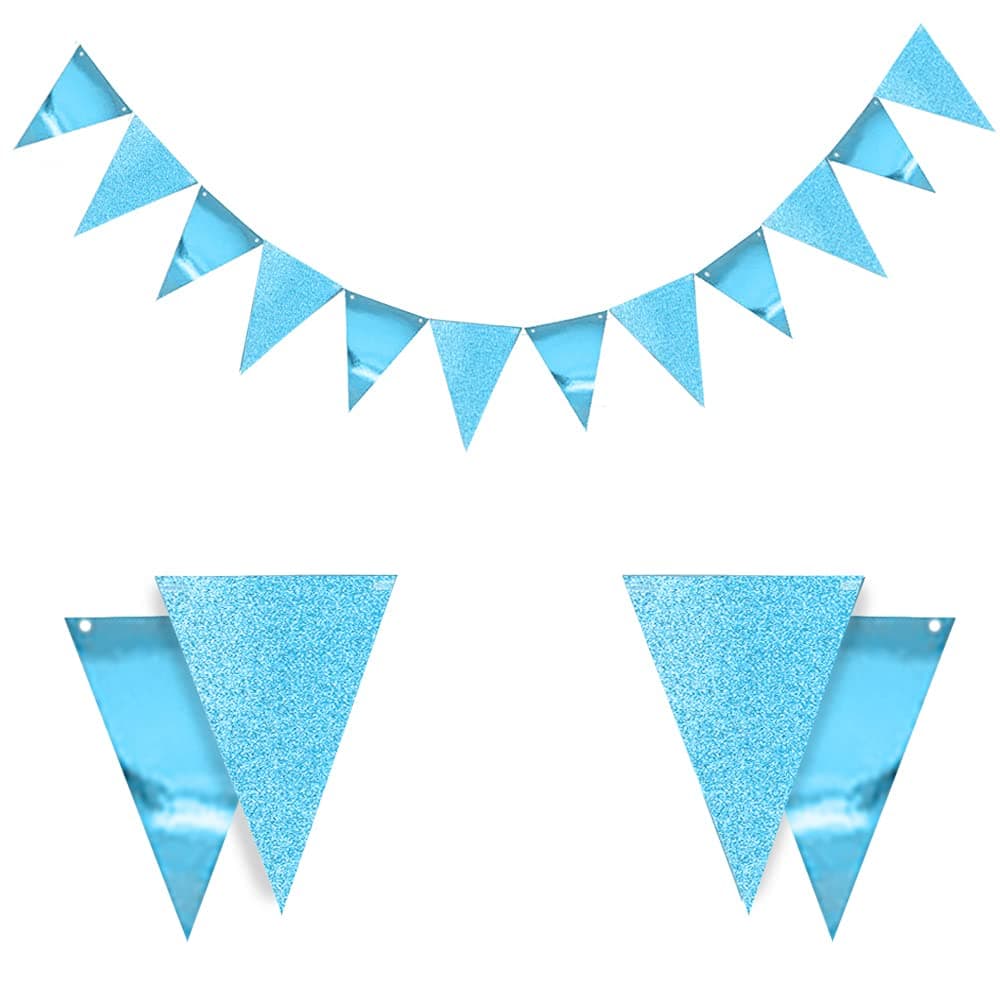 Pop the Party Triangle Flag Bunting Banner,Vintage Style Pennant Banner for Wedding, Baby Shower, Event Set of 1 (Blue)