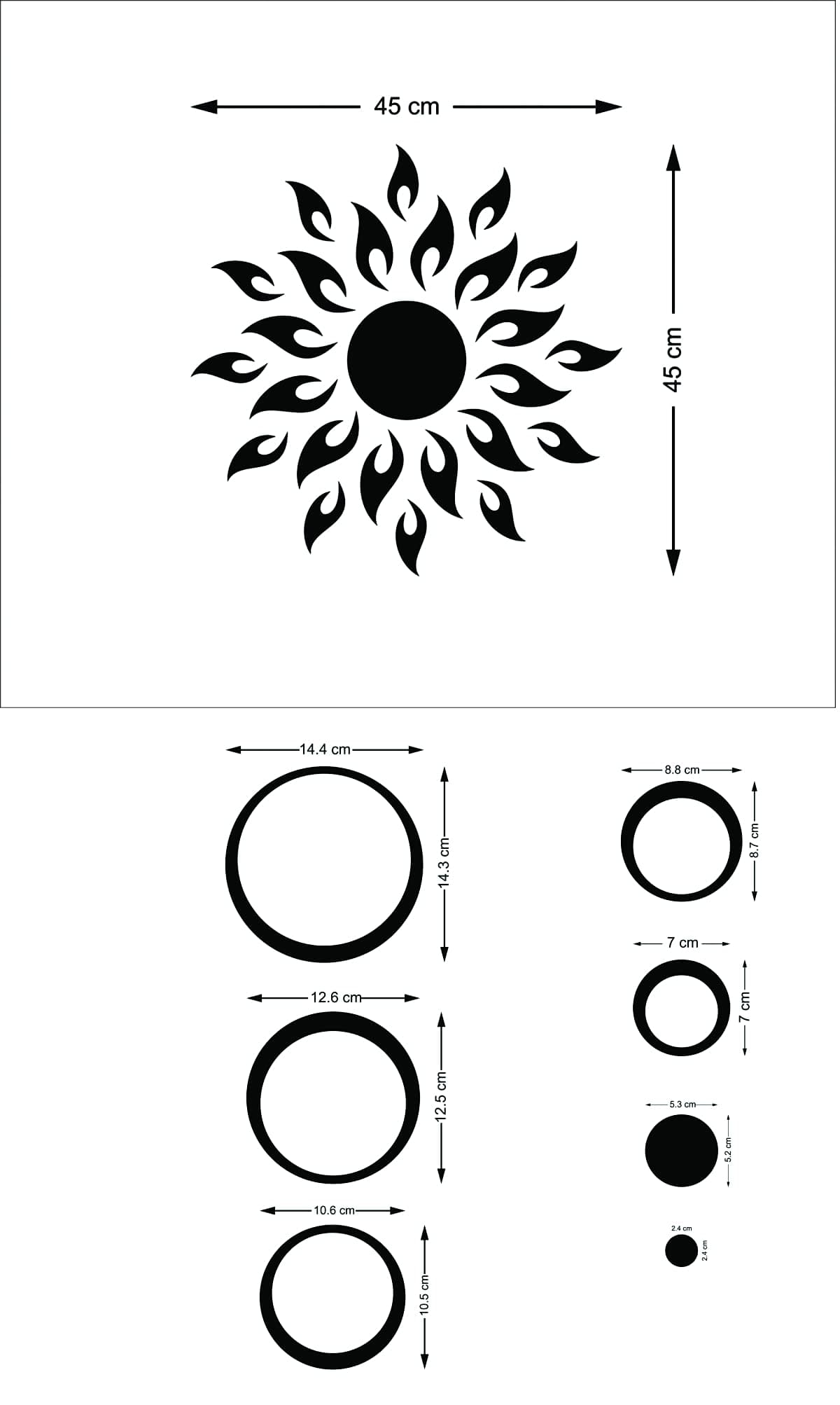 Wall1ders Sun Golden Rings Golden 2 Set (Sun Size 45 cm x 45 cm) Mirror Stickers for Wall.