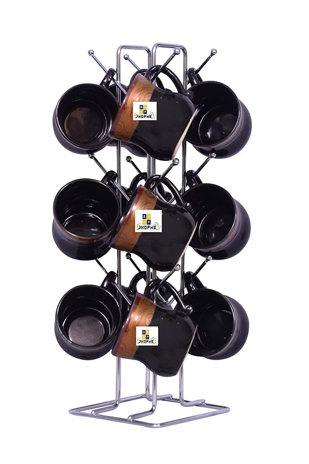 CR18 COLLECTION Big Size Stainless Steel Cup Tabletop Kitchen Shelves Rack Stand, Coffee And Tea Mug Holder (Silver, 12 Cups Stand)
