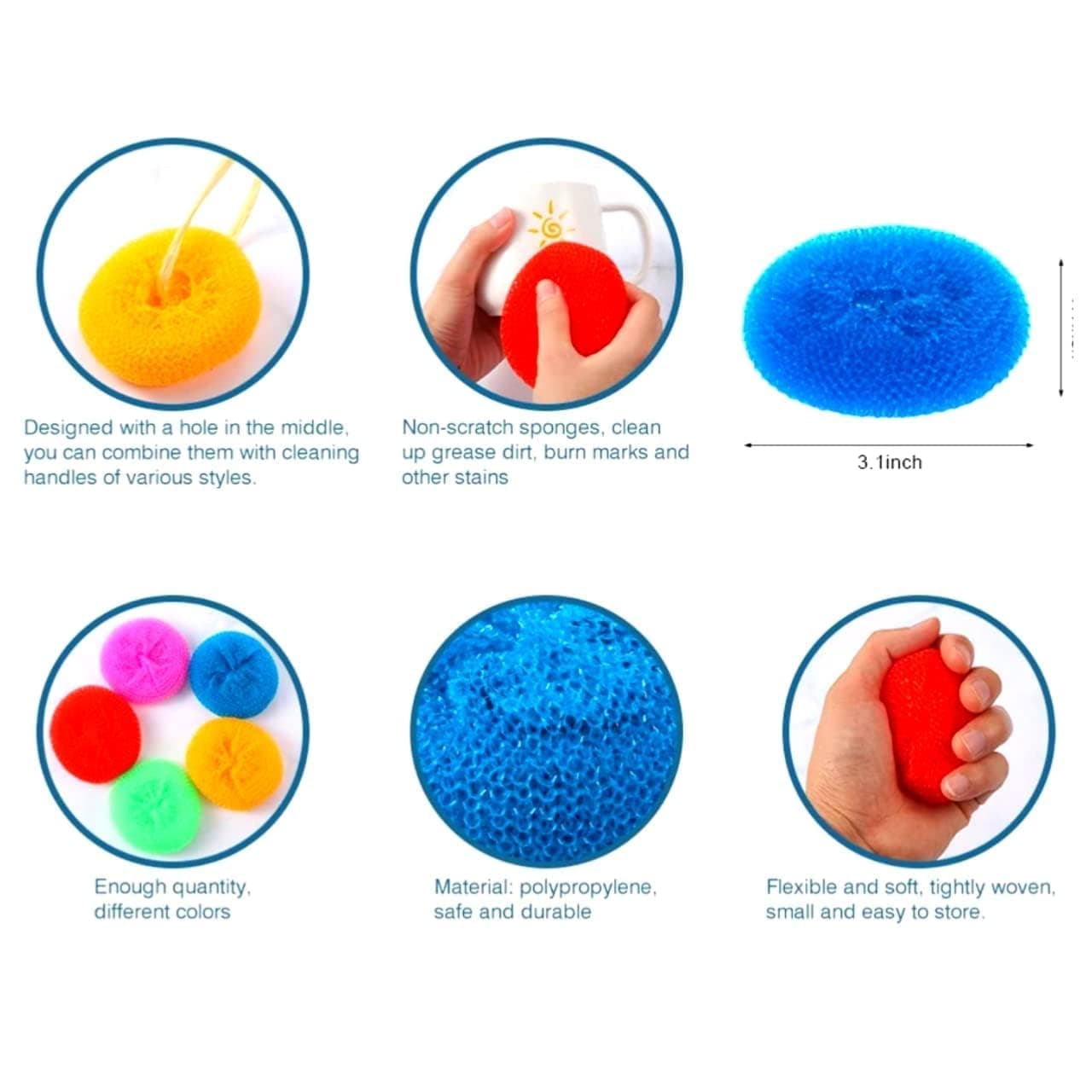 DAILY VRK Nylon Bath Scrubber Sponge Pouf Body Scrubber | Bathing Round Loofah | Plastic Juna Loofah | Scrub (Pack of 6, Multicolour)