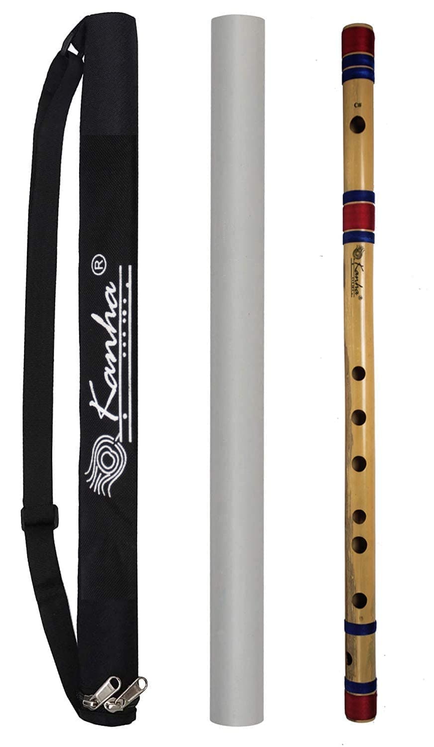 Kanha Flutes C Scale Natural Medium Assam Bamboo Flute Musical Instrument Size 19.5 Inch Bansuri Right Handed With Cover