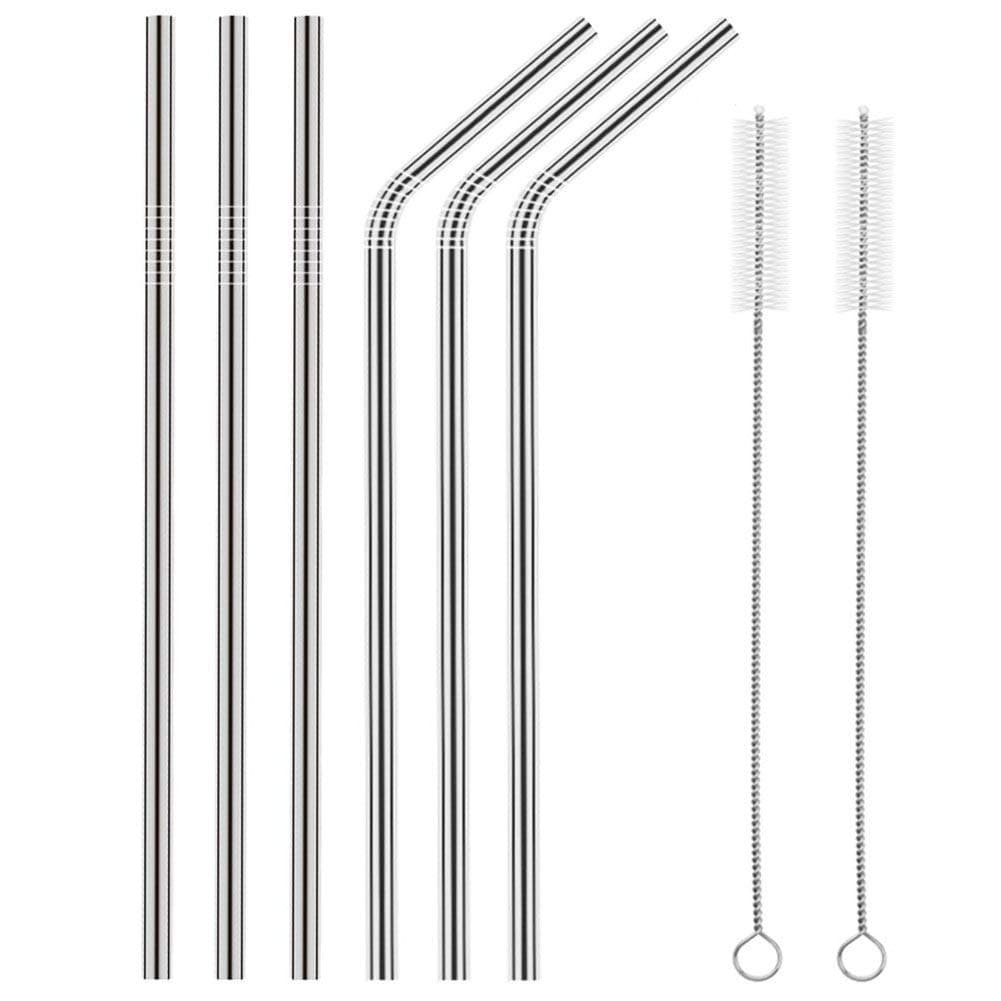 Fancyku Stainless Steel Straws for Drinking with Brushes (3 Bent + 3 Straight + 2 Brushes)