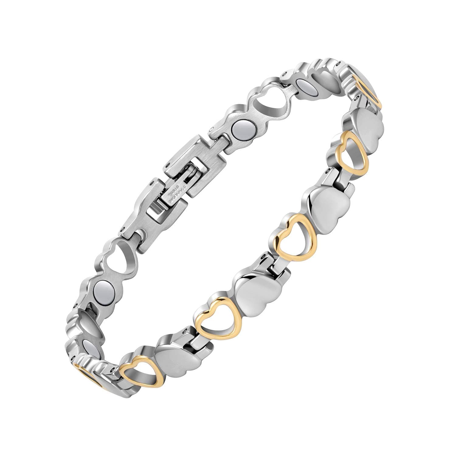 Jecanori Magnetic Bracelet for Women Stainless Steel Therapy Bracelet Pain Relief for Arthritis 3500 Gauss Magnets Titanium Steel Bracelets for Carpal Tunnel Syndrome,Love Heart Design