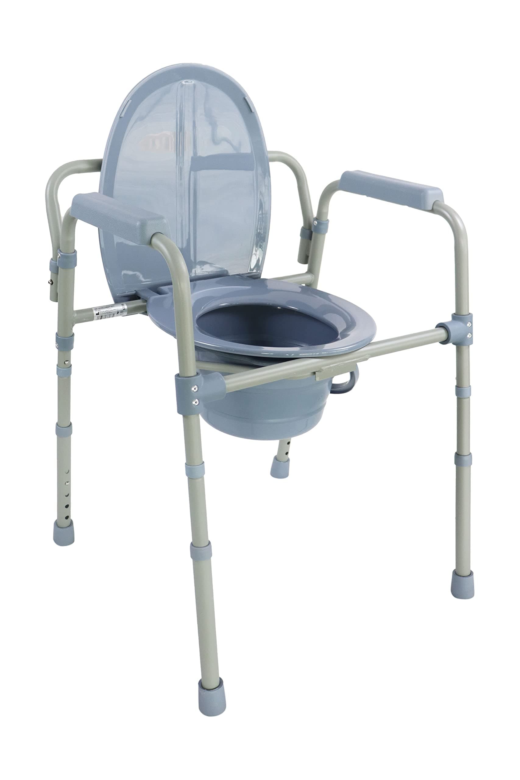 PEPE - Toilet Commode Chair, Adult Bedroom Potty, Safety Frame, Elderly Armrest, Adjustable Frame, Pierced Seat, Disabled, Grey