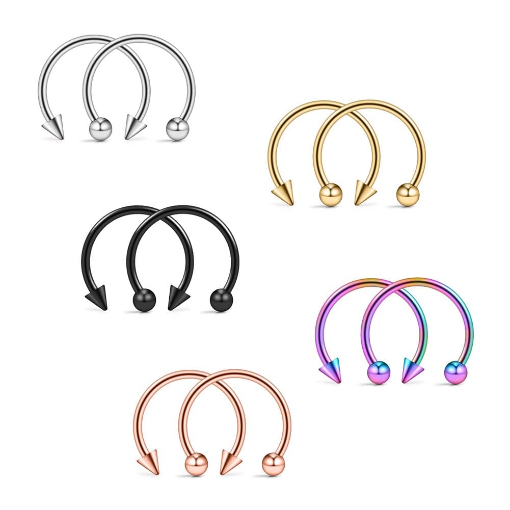 Ruifan 10-24PCS 16G Surgical Steel Nose Septum Horseshoe Hoop Earring Eyebrow Tragus Lip Piercing Ring
