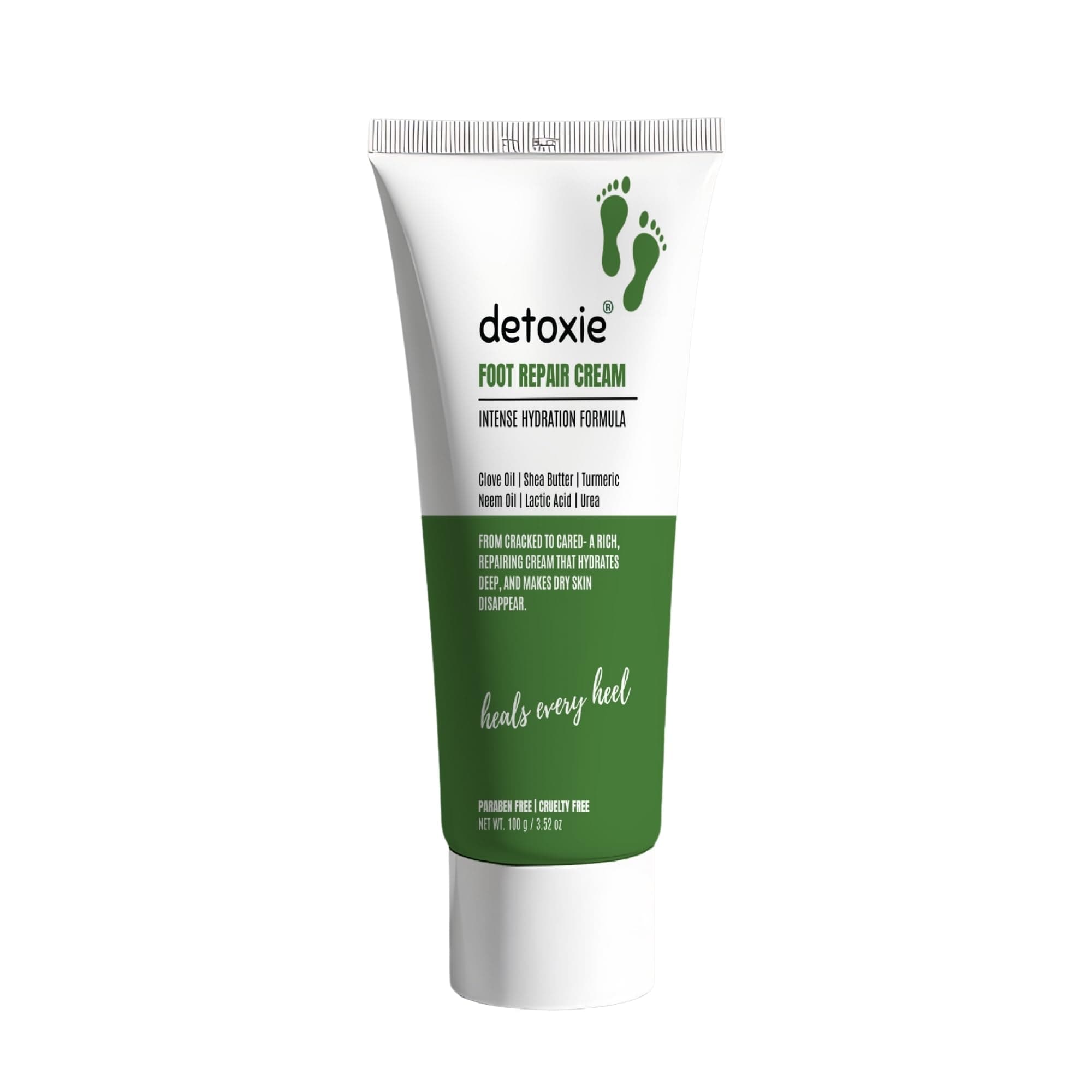 Detoxie Foot Repair Cream for Baby Soft Feet, Removes Dry Skin & Hard Calluses, Hydrates Dry Feet, Smoothens, Hydrates & Repairs Cracked Heels, Results in 20 days of Daily Use, Clove Oil, Neem, Turmeric & Shea Butter, For Rough, Cracked Skin on Heels | 100 g