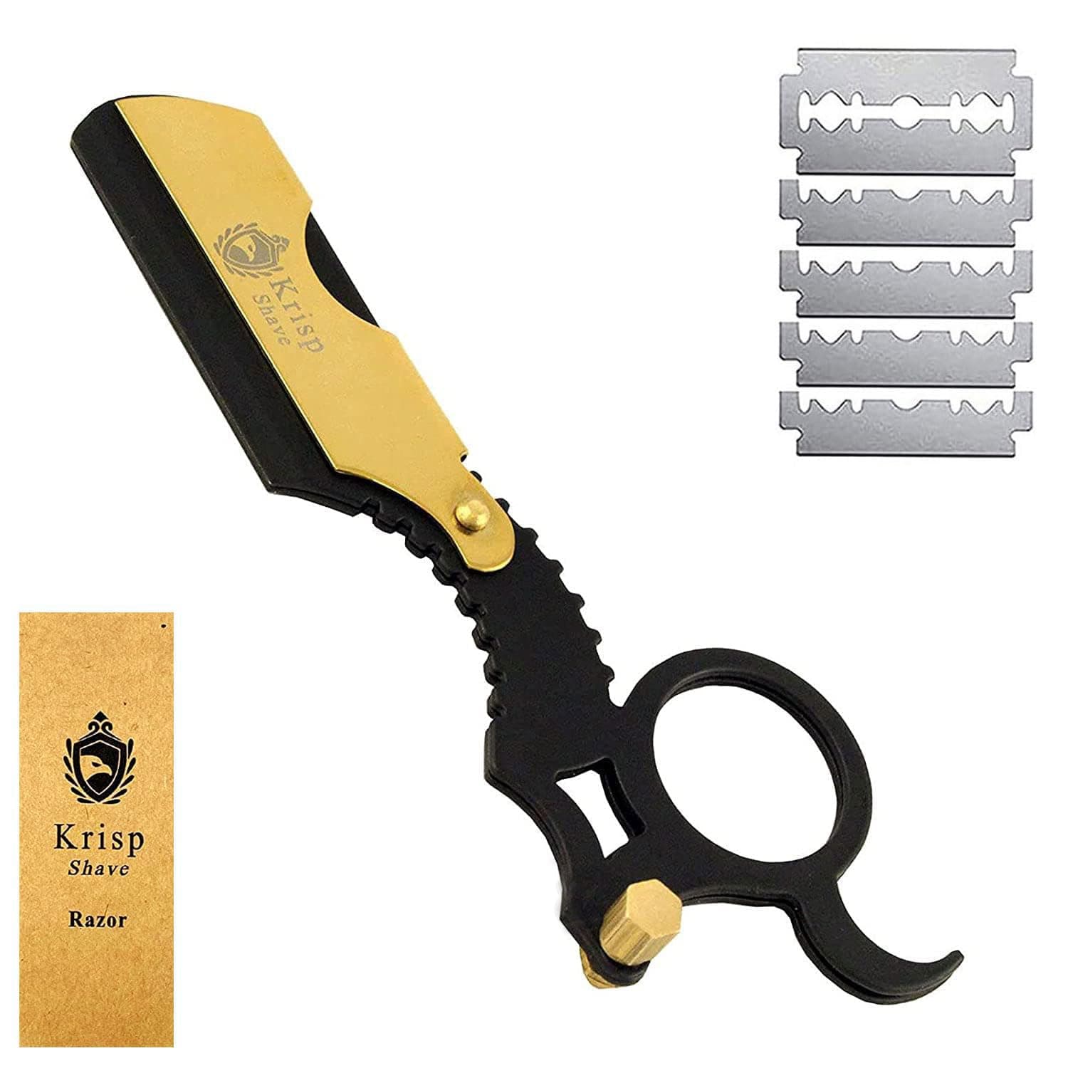 Krisp Beauty Professional Classic Straight Edge Barber Razor For Close Shaving - Salon Quality Men's Beard Cut Throat Finger Razor Shavette With 10 Shaving Blades