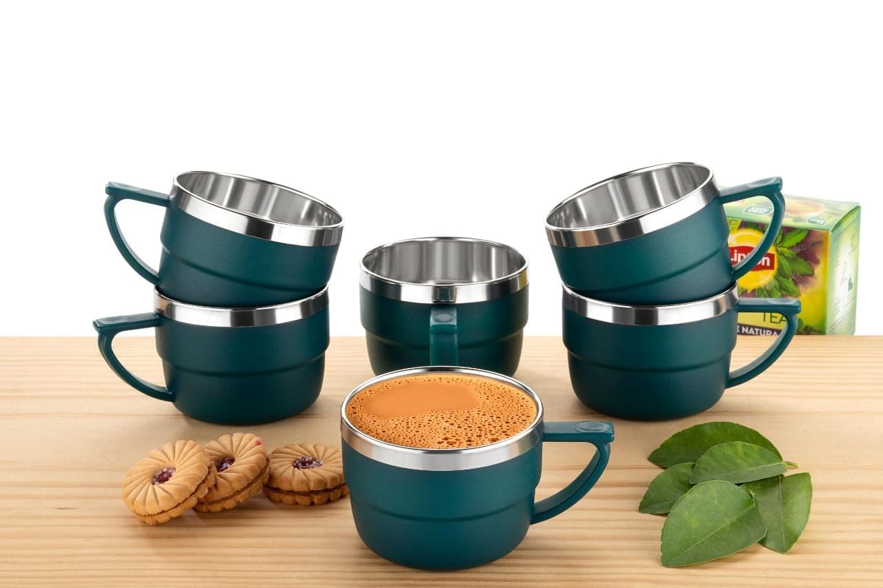 Tea Cups Set Coffee Mug Insulated Stainless Steel Inner Stylist Double Wall Cup for Home Office Restaurant Use Tea Mugs Set of 6