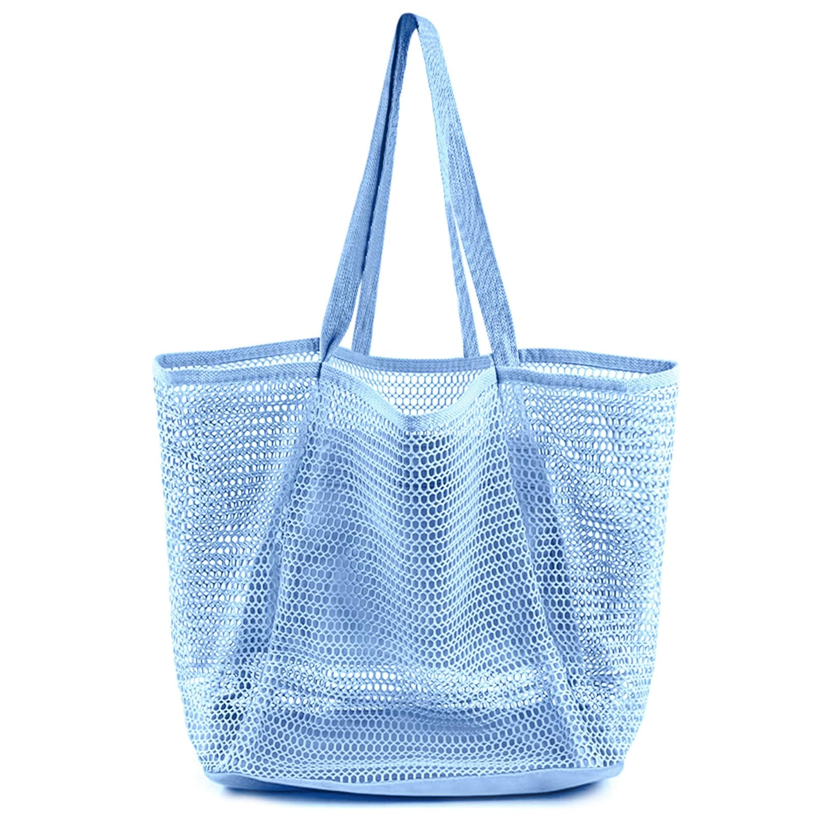 Beach Bags for Women, Summer Travel Mesh Tote Bag with Large Inner Pocket, Sandproof Woven Shoulder Handbag
