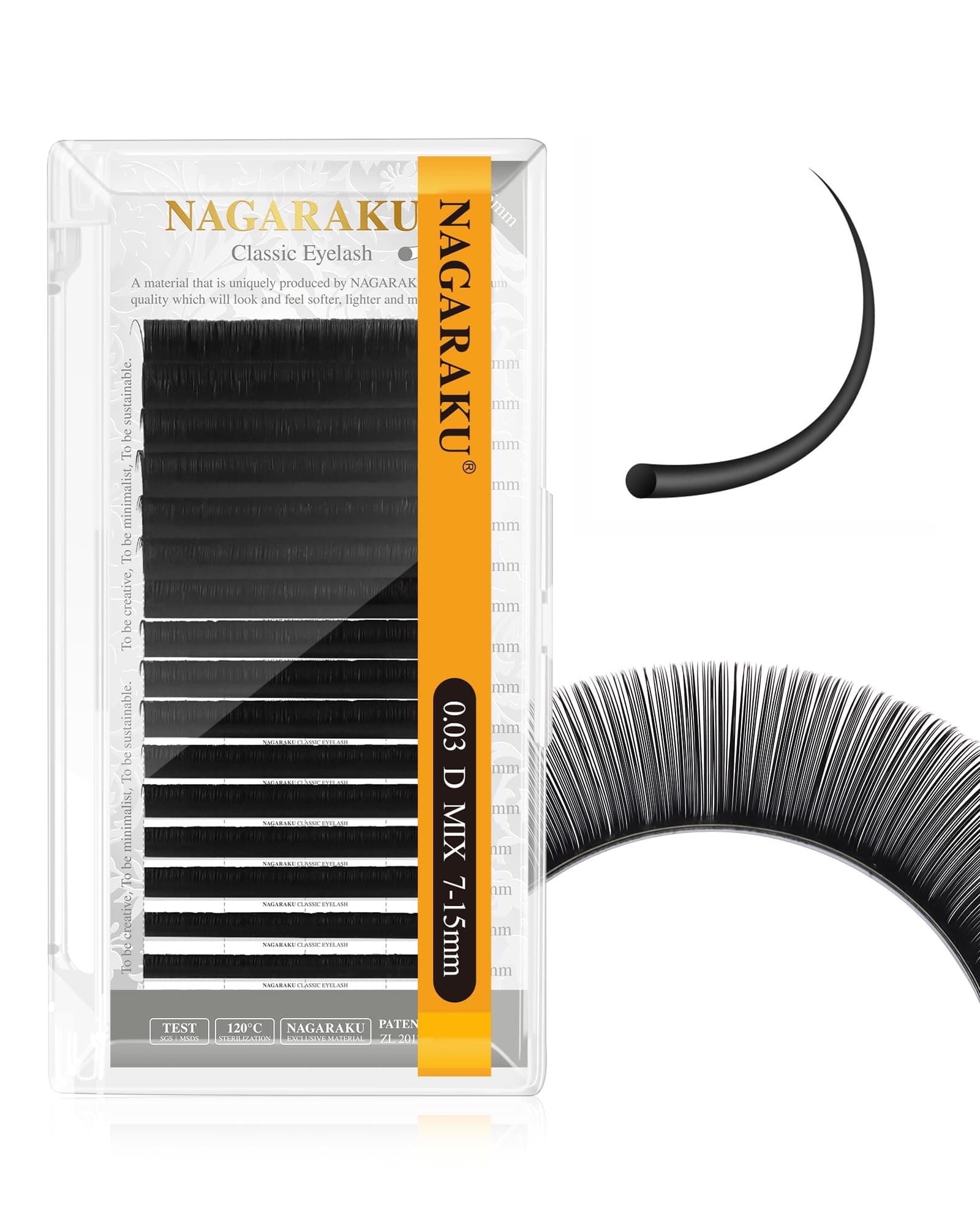 NAGARAKU Eyelash Extensions Individual Lashes 0.03mm D curl 7-15mm Mix Tray Classic Mega Volume Matte Black Soft Natural 16 rows
