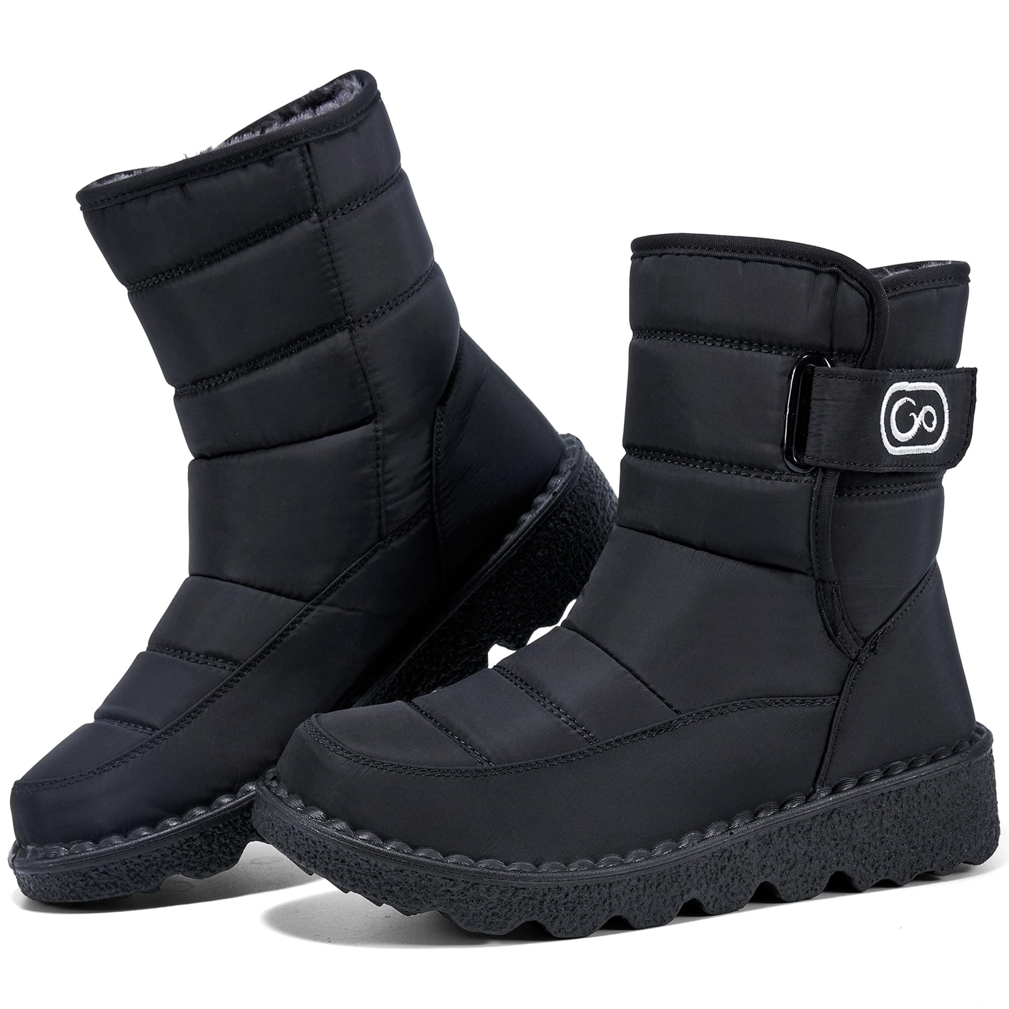 Ablanczoom Womens Winter Boots Fur Lined Outdoor Slip On Waterproof Snow Shoes Fashion Comfort Warm Ankle Booties, Black, 8