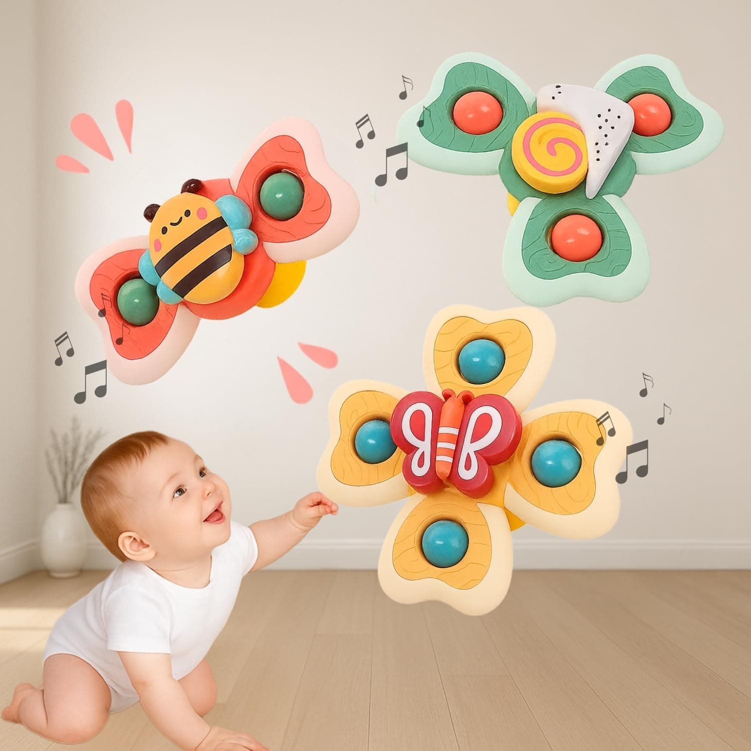 Toy Imagine Insect Themed Suction Spinner Toys for Babies & Toddlers Toys for Kids Travel-Friendly Baby Toy (Insect-Themed-1)