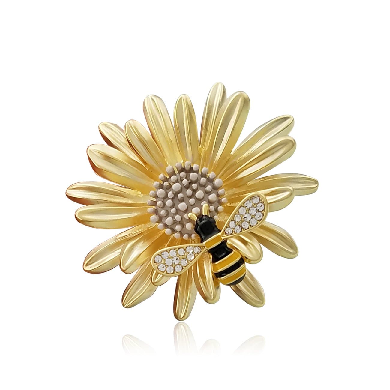 YOQUCOL Sunflower Honeybee Bee Brooch Pin with Bright Austrian Cubic Zirconia Crystal For Women, Rhinestone, cubic-zirconia