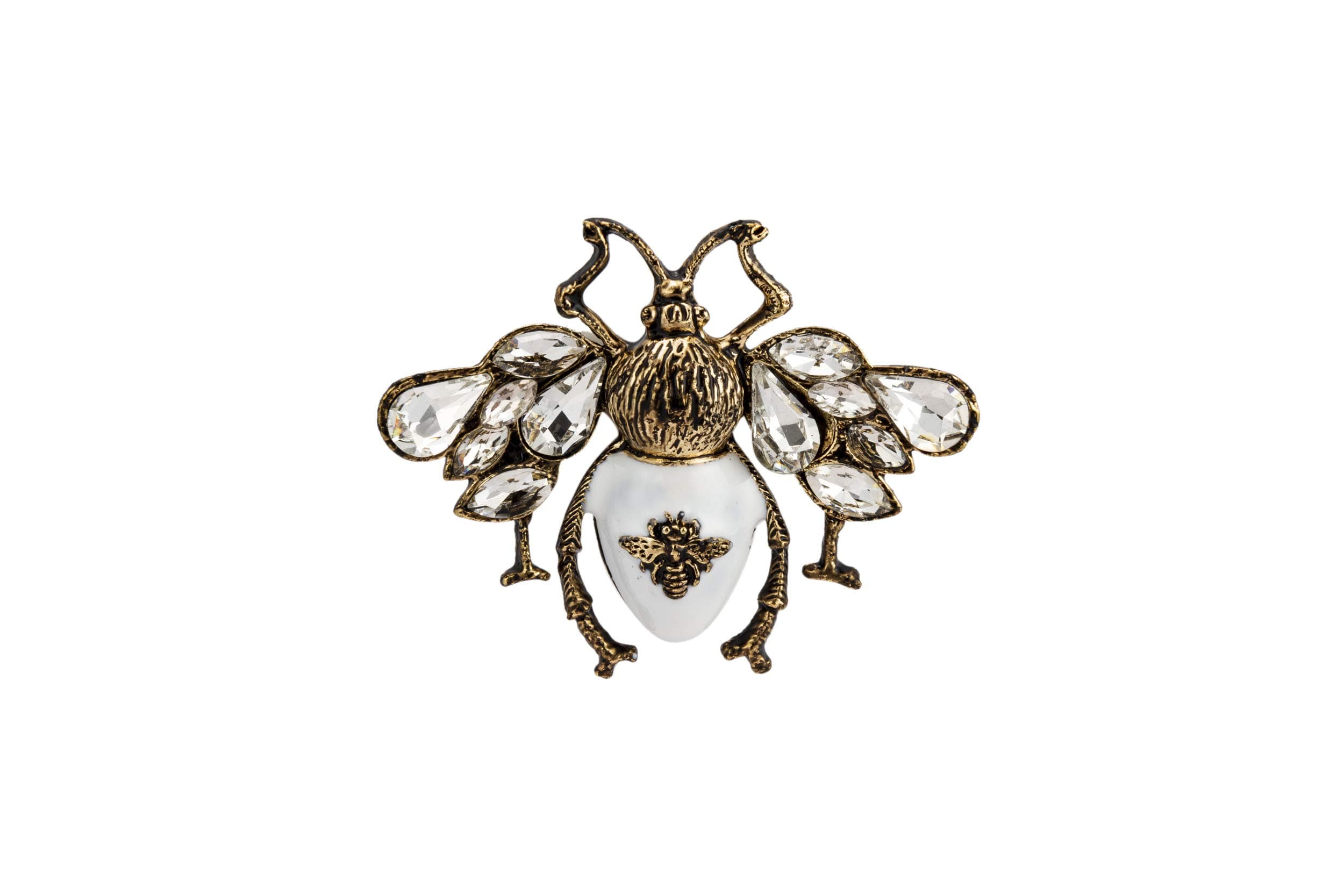 Knighthood White and Matte Gold Bee with Stone Champagne Stone Multicolour Brooch
