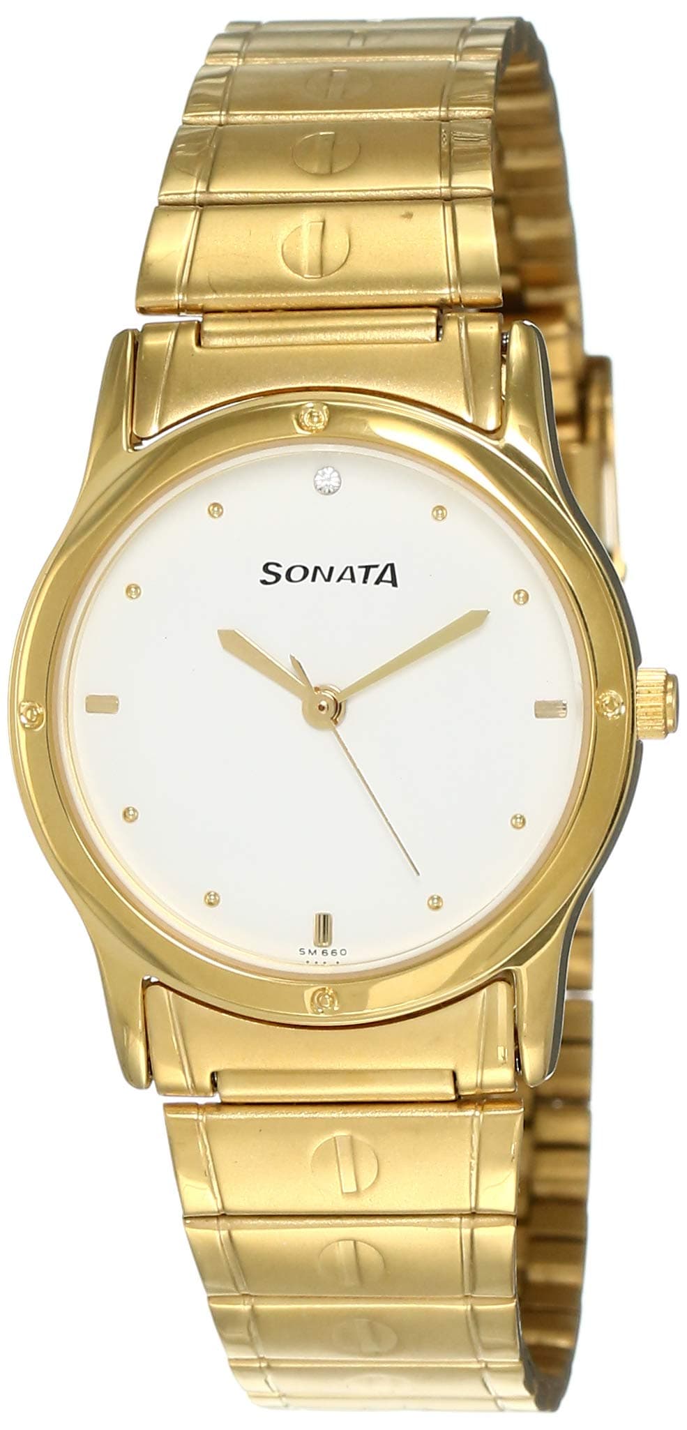 Sonata Quartz Analog White Dial Stainless Steel Strap Watch for Men-NS7023YM01