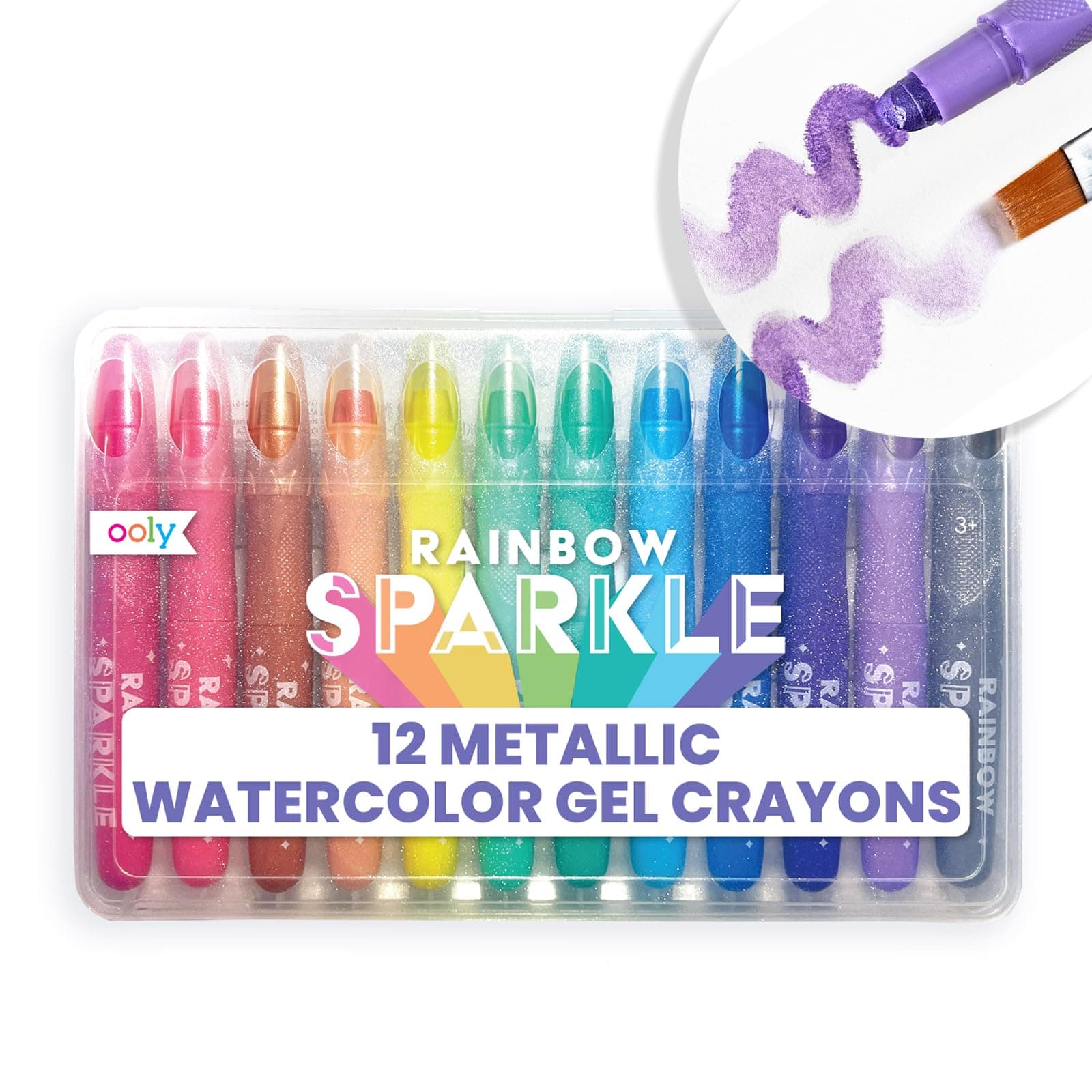 OOLY Sparkle Watercolor Gel Crayons Set of 12,Black