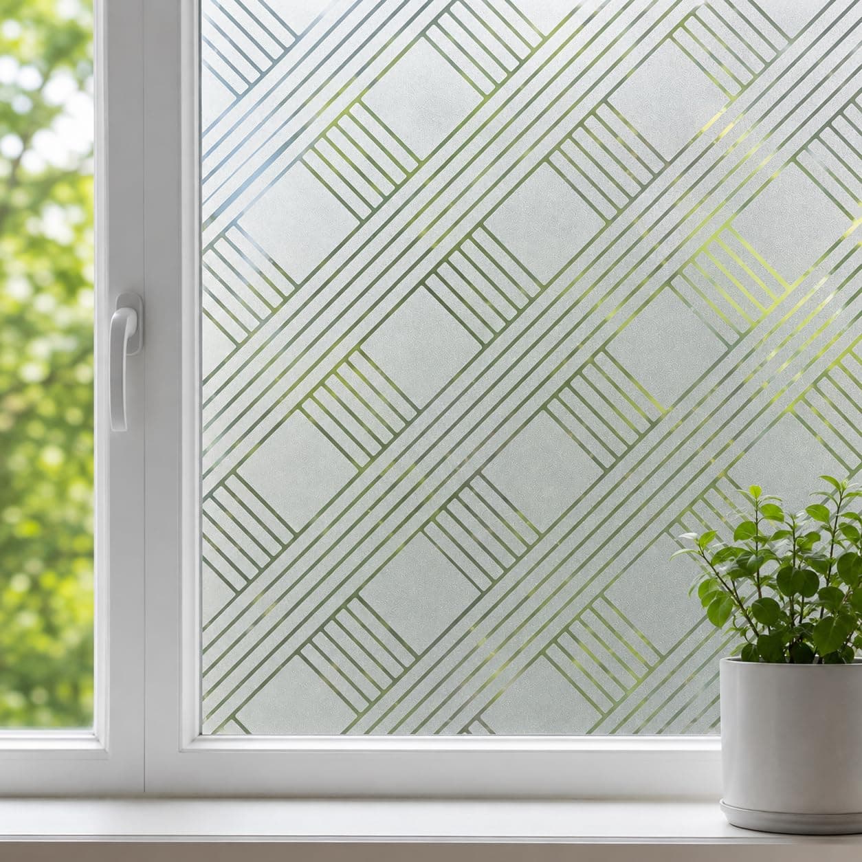 CVANU Frosted Geometric Privacy Window Film, Self Adhesive Waterproof Vinyl Decorative Glass Covering Sheet for Doors, Windows, Bathroom, Home & Office (24 x 48 Inch)