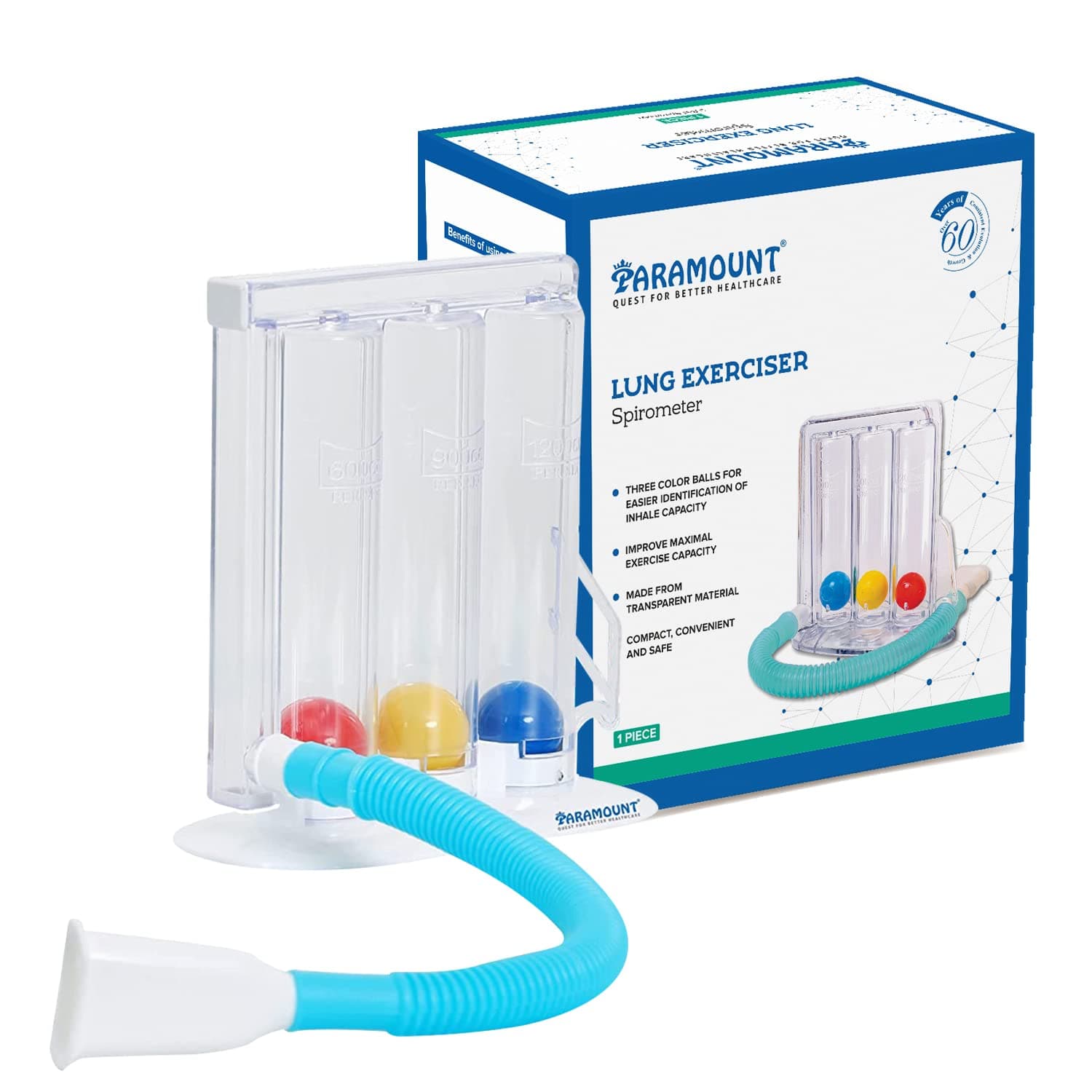 PARAMOUNT INCOFIT Paramount 3 Ball Spirometer|Lung Exerciser|Respiratory Exerciser|Breathing Exercise|Respirometer|Breath Measurement System|Washable,Hygienic & Detachable- Pack Of 1 ( White )
