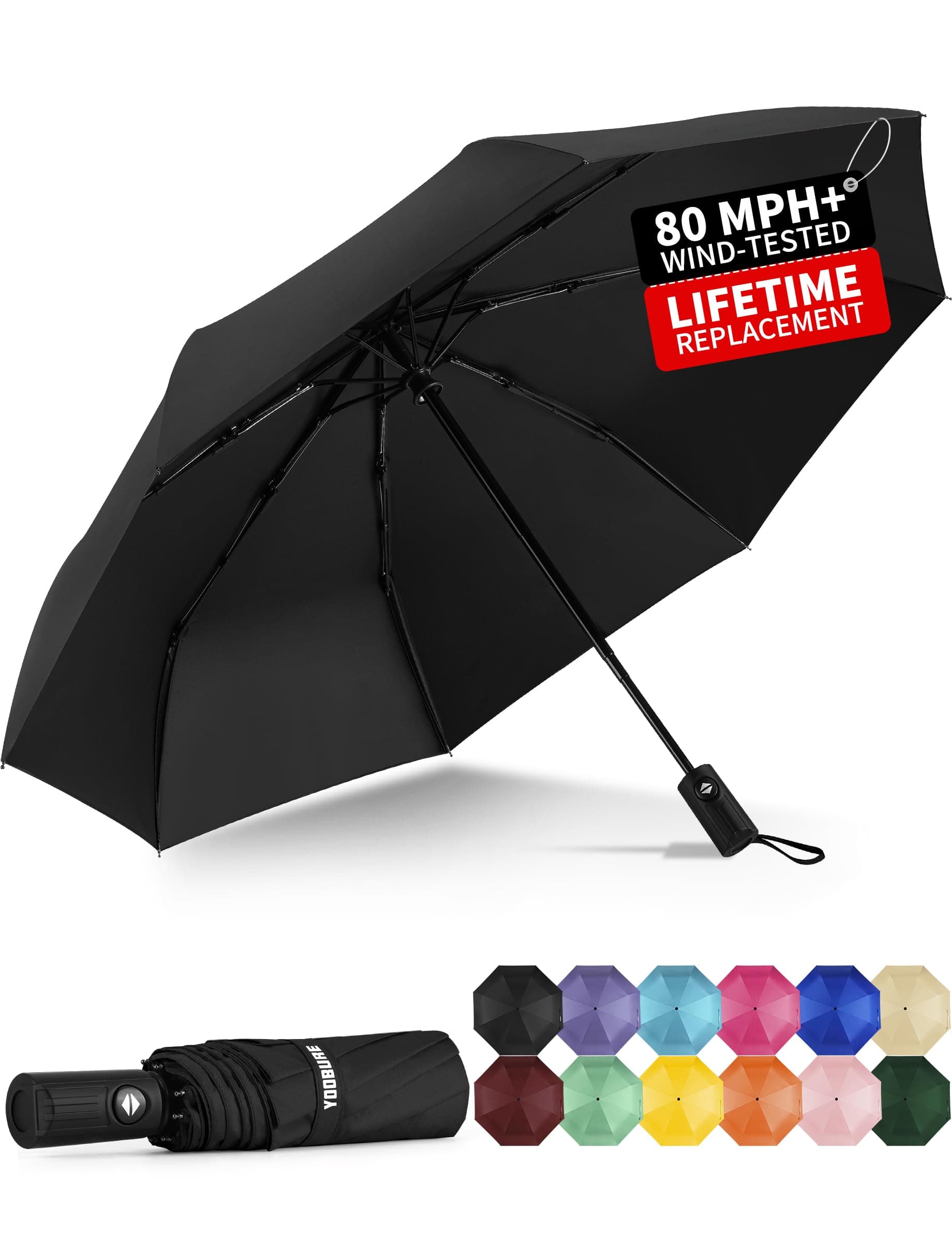 Yoobure Windproof Automatic Travel Umbrella, Compact Folding UV Sun & Rain