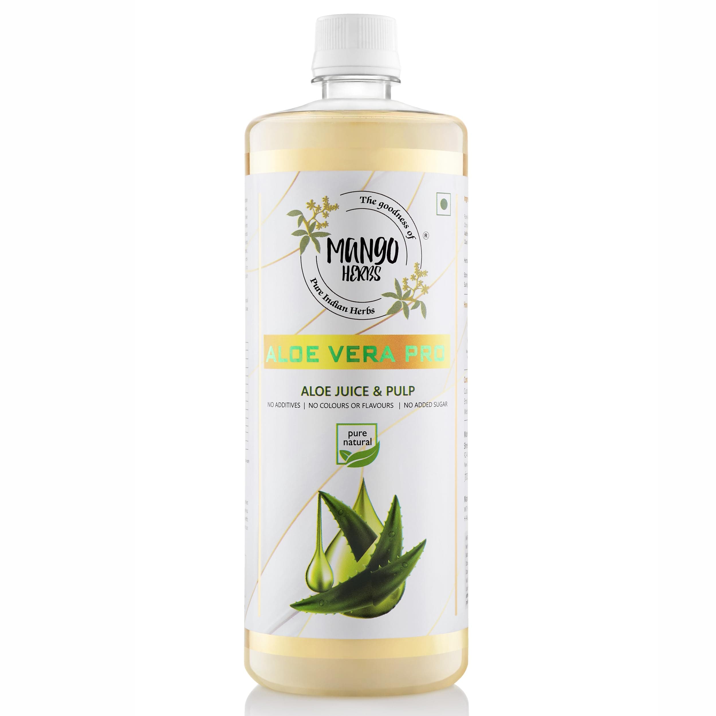 MANGO HERBS Aloe Vera Pro | 100% Raw & Cold-Pressed Aloe Vera Juice & Pulp | Supports Digestion, Liver Health, Detox & Glowing Skin | 1Ltr