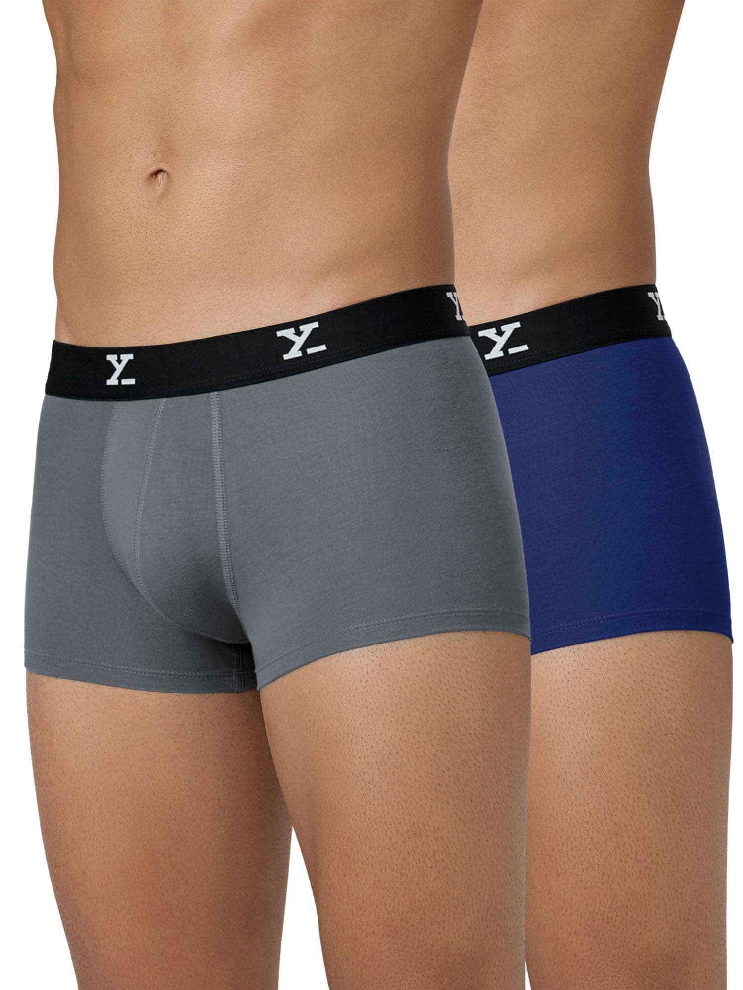 XYXX Men's Underwear Ace IntelliSoft Antimicrobial Micro Modal Trunk Pack of 2 (Twilight Blue;Grey; M)