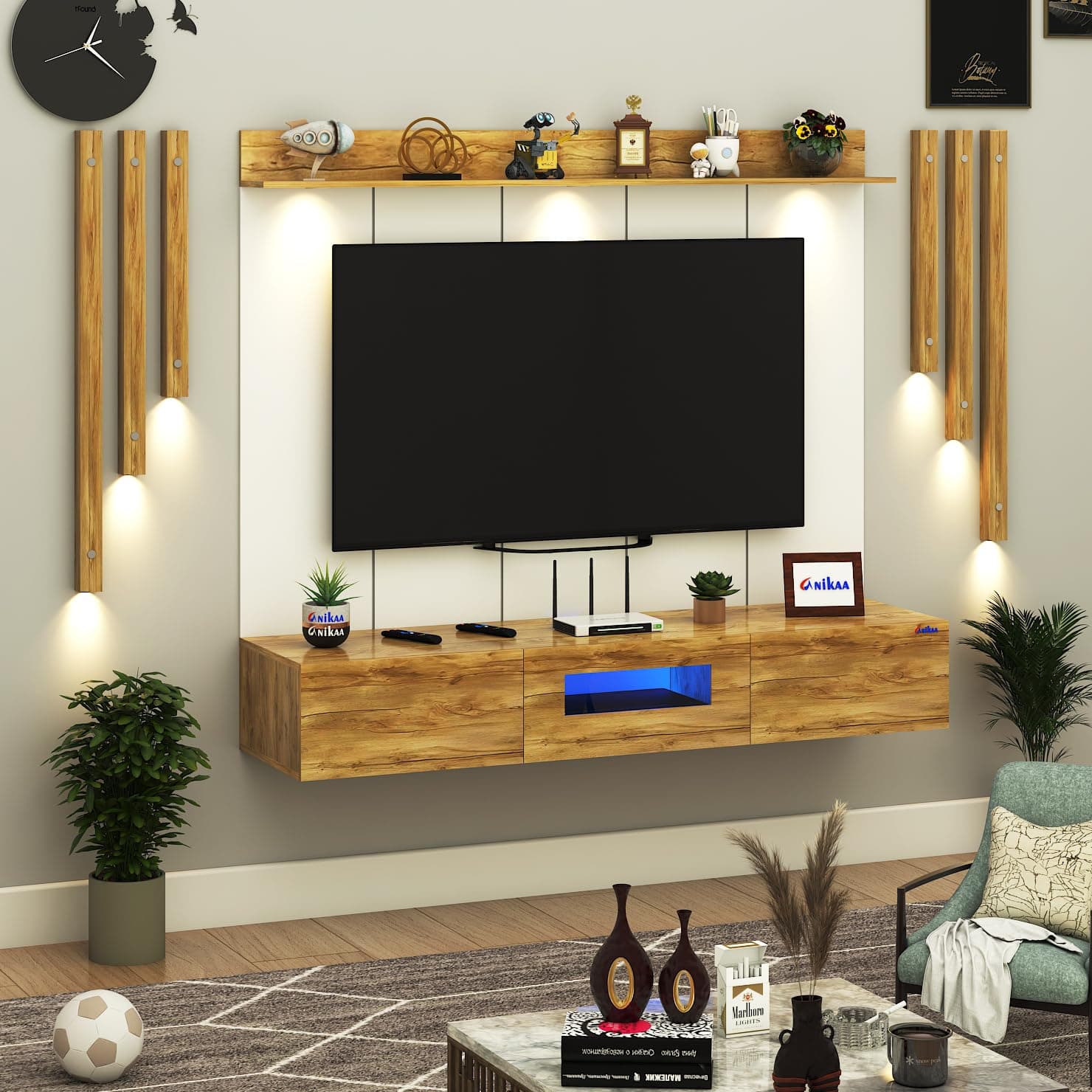 Anikaa Cindy Engineered Wood Wall Mount TV Unit/TV Stand/TV Cabinet/TV Entertainment Unit/Set Top Box Stand
