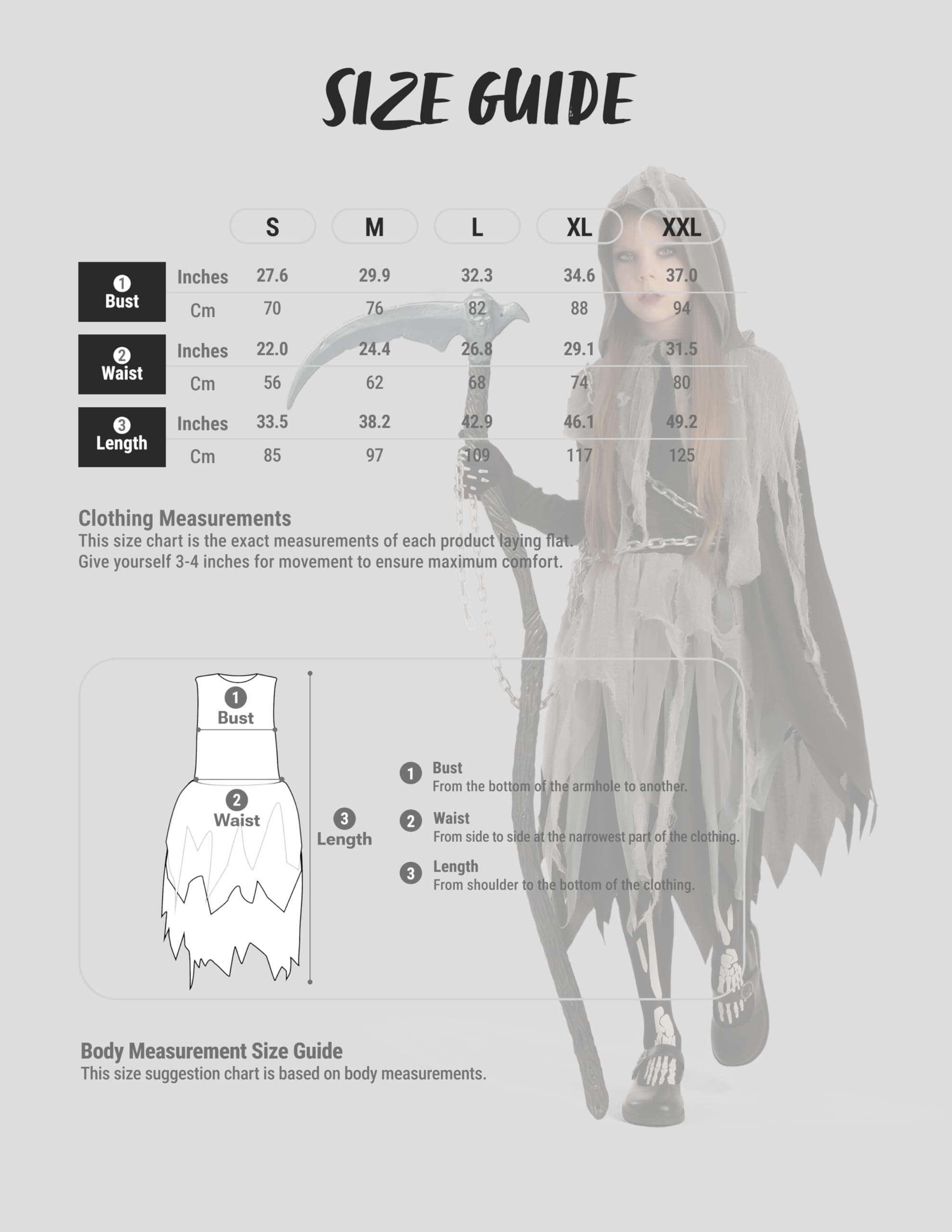 Spooktacular Creations Girl Grim Reaper Costume with Gloves and Tights Glow in the Dark, Scary Halloween Costume, Black, Small (5-7 yr)