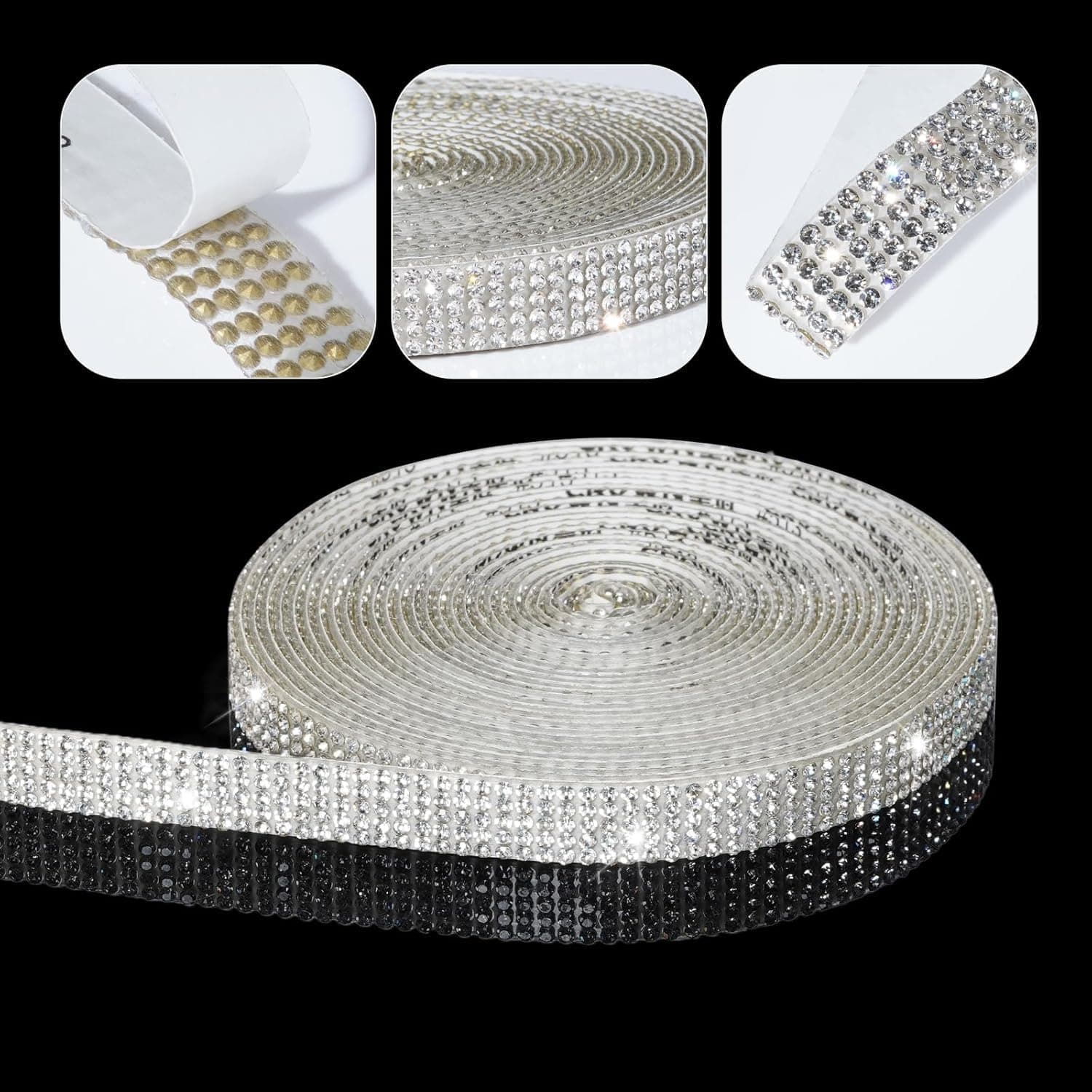 Self Adhesive Peel and Stick Rhinestone Silver Crystal Diamond Strip Tape, 1 Meter Roll, Glitter Embellishment for DIY Crafts, Fabric, Car, Shoes Decoration