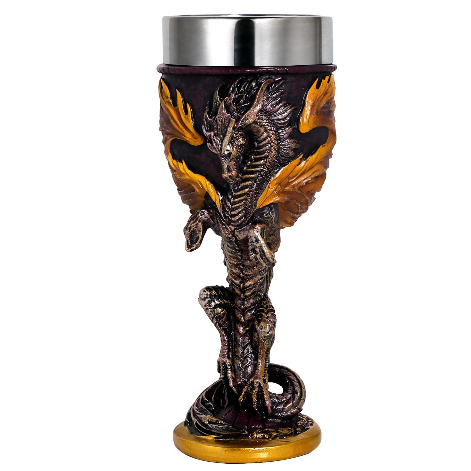 alikiki Medieval Flame Dragon Wine Goblet - Fantasy Dungeons and Dragons Wine Chalice Goblet- 7oz Stainless Steel Cup Drinking Vessel - Ideal Novelty Gothic Father Day Gift Party Idea