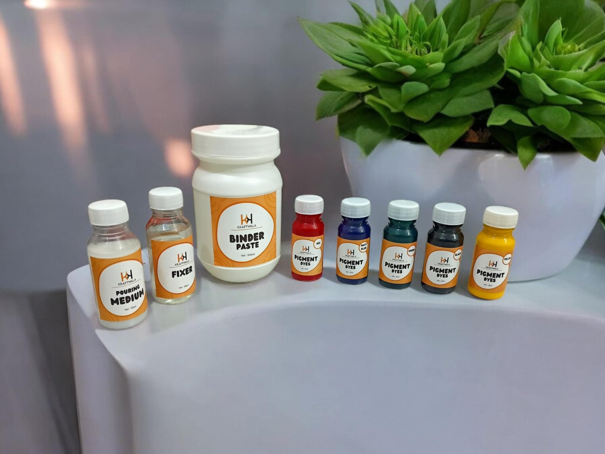 Kraftwala Block Printing Kit With 5 Shades Pigment Dyes Each 25 Ml, Binder Paste 500 Ml, Fixer 50Ml & Medium 50 Ml, Assorted