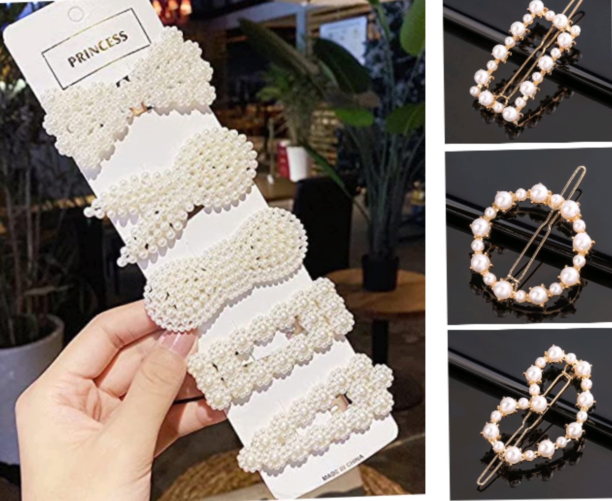 ANNACREATIONS 8 Pcs Korean Fashion Style Pearl Metal Hair clips Tic Tac Hair Barrettes Set Hairpin Hair Clip, Lock Pin Jewelry Hair Accessories For Women's And Girls, White