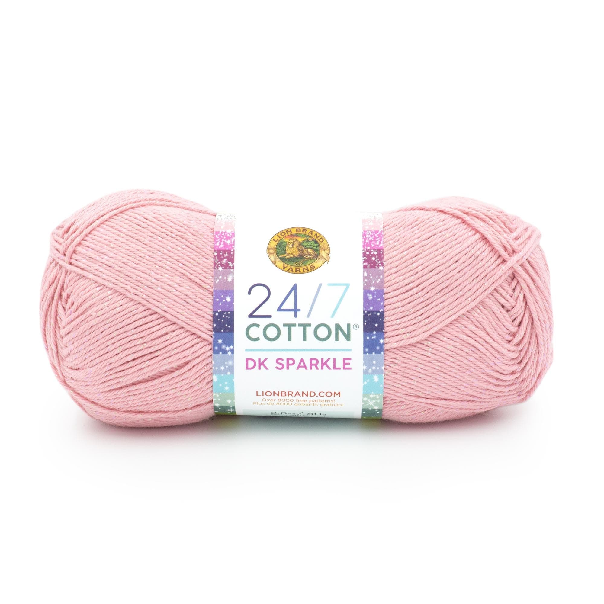 Lion Brand Yarn, 24/7 Cotton DK Crochet Yarn, Pink Diamond, Metal, 1 Pack