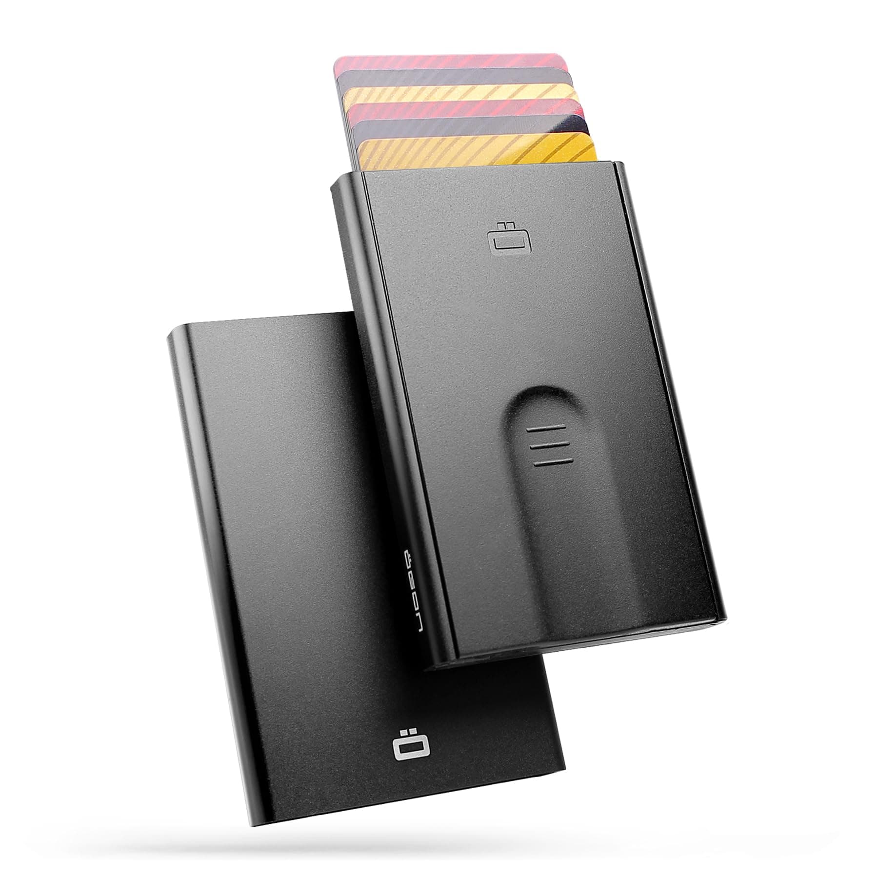 �GON -DESIGNS- Aluminum card holder Slider RFID Blocking � The original minimalist slim automatic wallet for men and woman, Opium Black, Compact, Minimalist