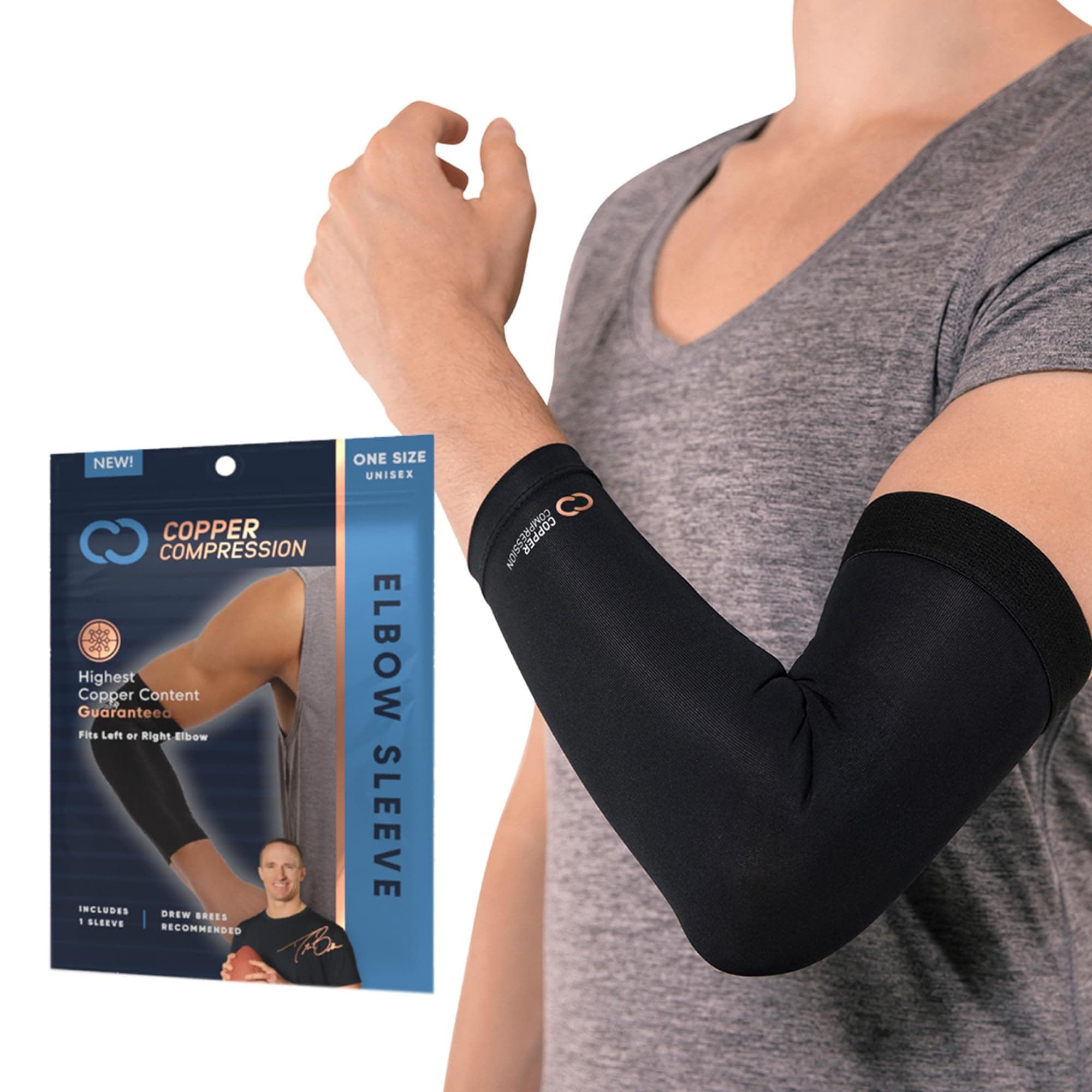 Copper Compression Recovery Elbow Sleeve 1 GUARANTEED Highest Copper Content Best Copper Infused Fit - Wear Anywhere. Support For Workouts Golfers And Tennis Elbow Arthritis Tendonitis Large Large