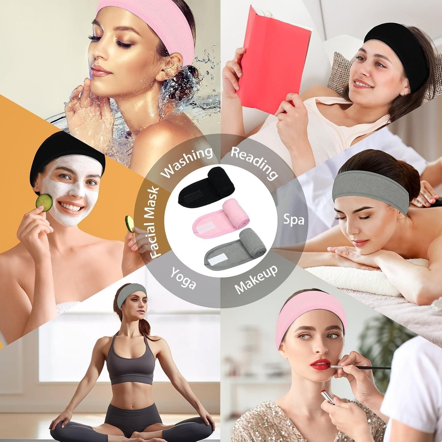 Winkelen Women Face Pack Brush with Bowl, 2 Face Cleaning Sponge and Facial Headband | Beauty Salon Spa Professional Styling Facial Applicator Bowl with Handle | Facial Bowl, Puff & Brush combo 5pcs