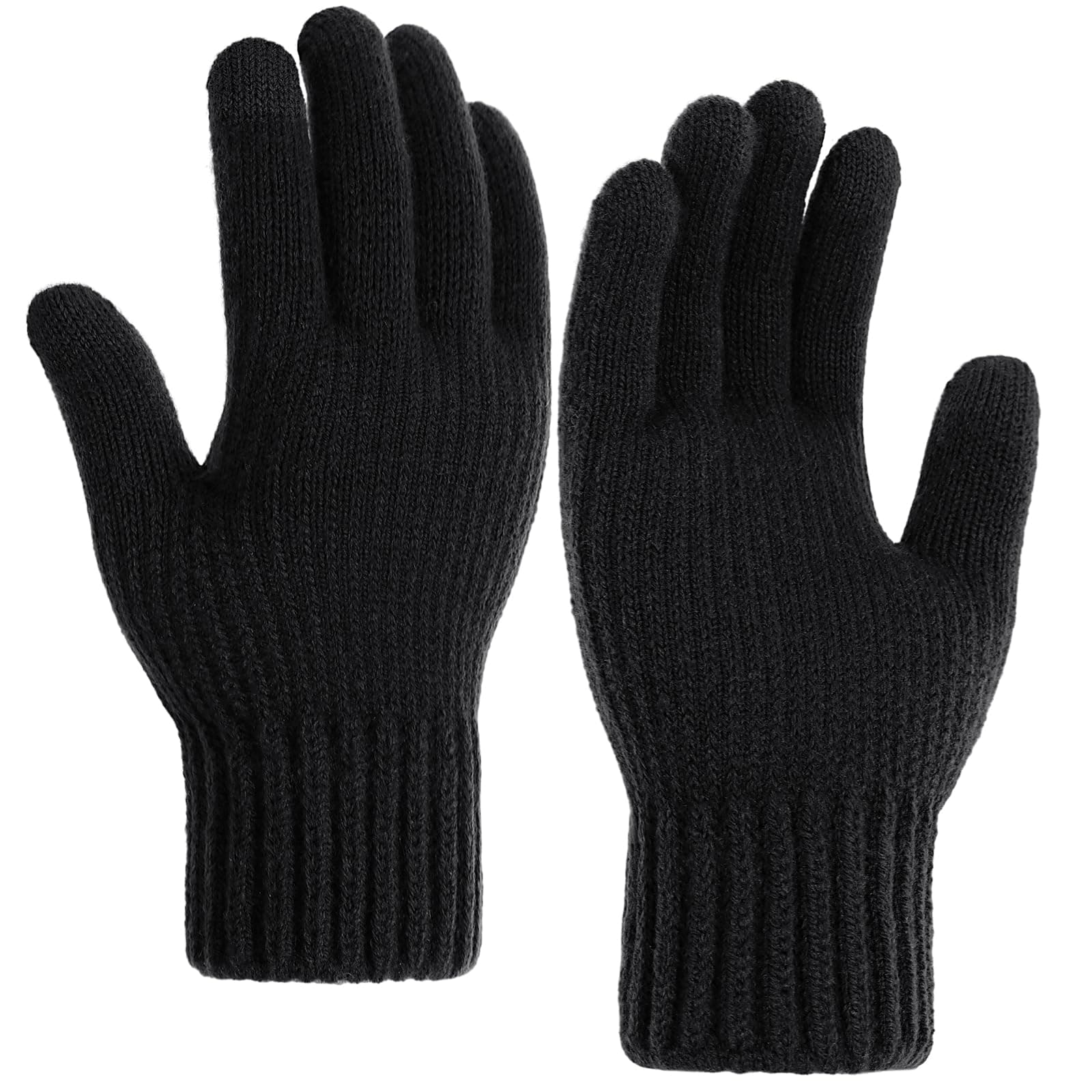 Ymomode Winter Gloves for Women Men Touch Screen Thermal Warm Knit Glove, Black, 6