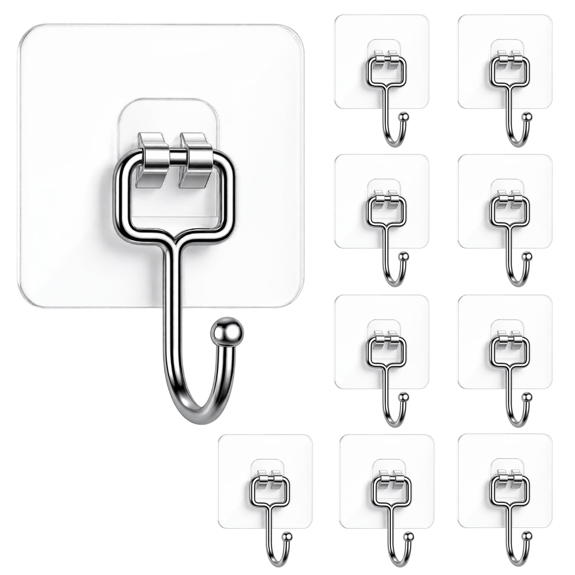 DALUCI Big Size Self Adhesive Hooks Transparent Wall Hooks for Hanging – Heavy Duty Wall Hanger Hook for Bathroom, Kitchen, Home, Office, Towels & Utensils – Hooks for Wall Heavy Items (Big Hook, 10)