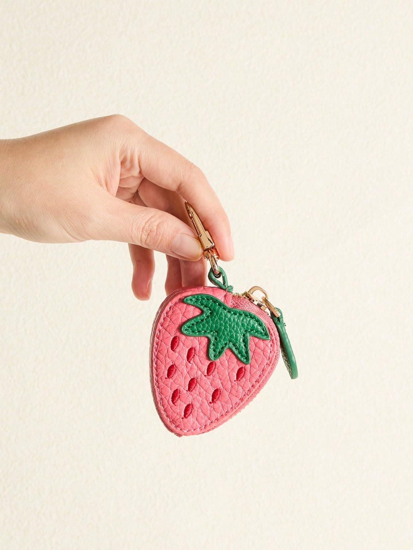 Strawberry Fruit Charm coin purse cute keychain mini pouch Wallet gift for girl women, Pink, Fashion